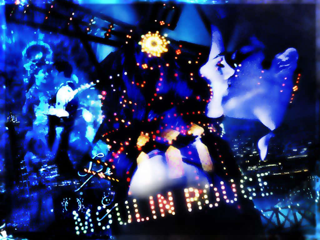 Moulin Rouge, neon, blue neon-lit stage, SD Desktop Wallpaper