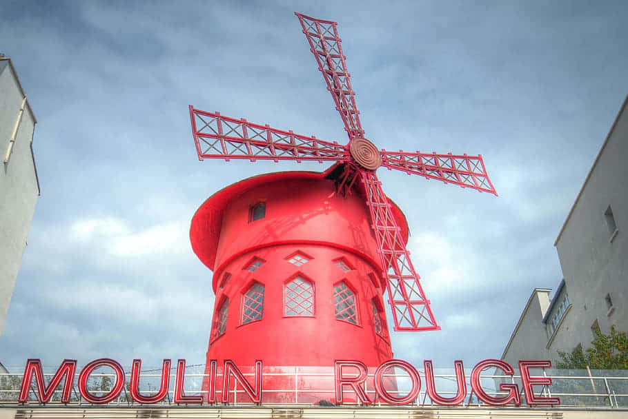 Moulin Rouge, vibrant red windmill, lattice blades, SD Desktop Wallpaper
