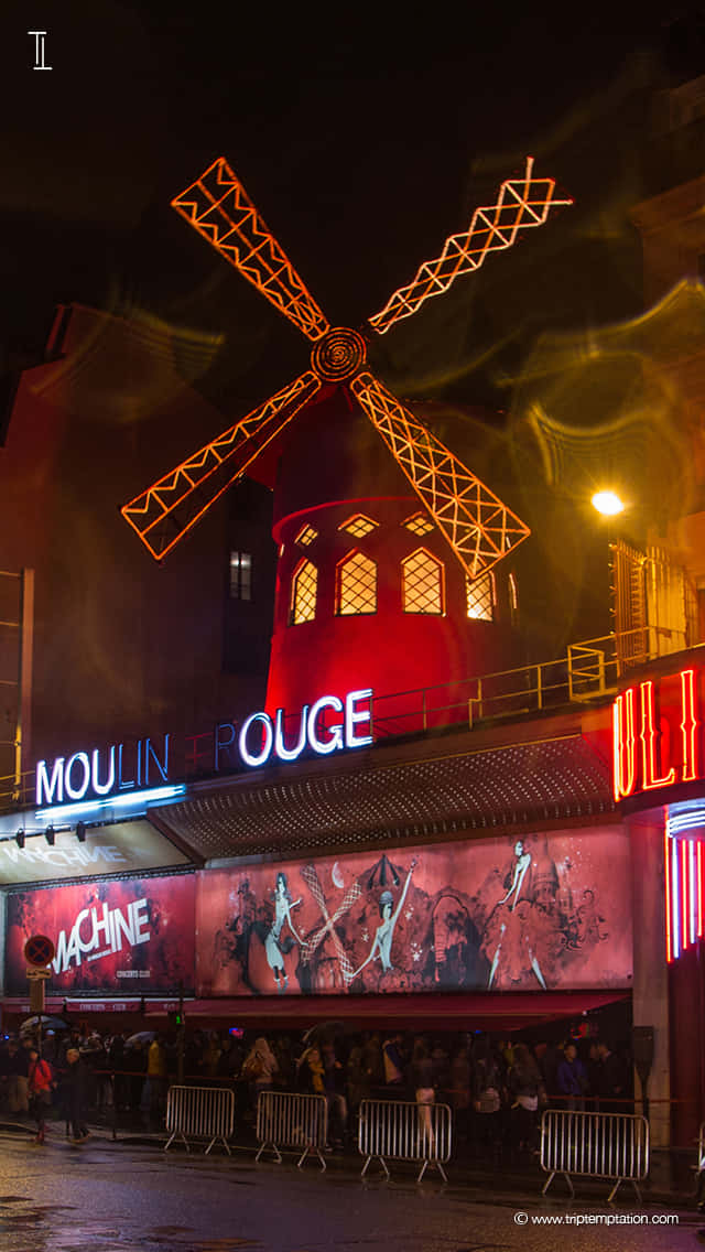 Moulin Rouge, red windmill, warm orange, SD Phone Wallpaper