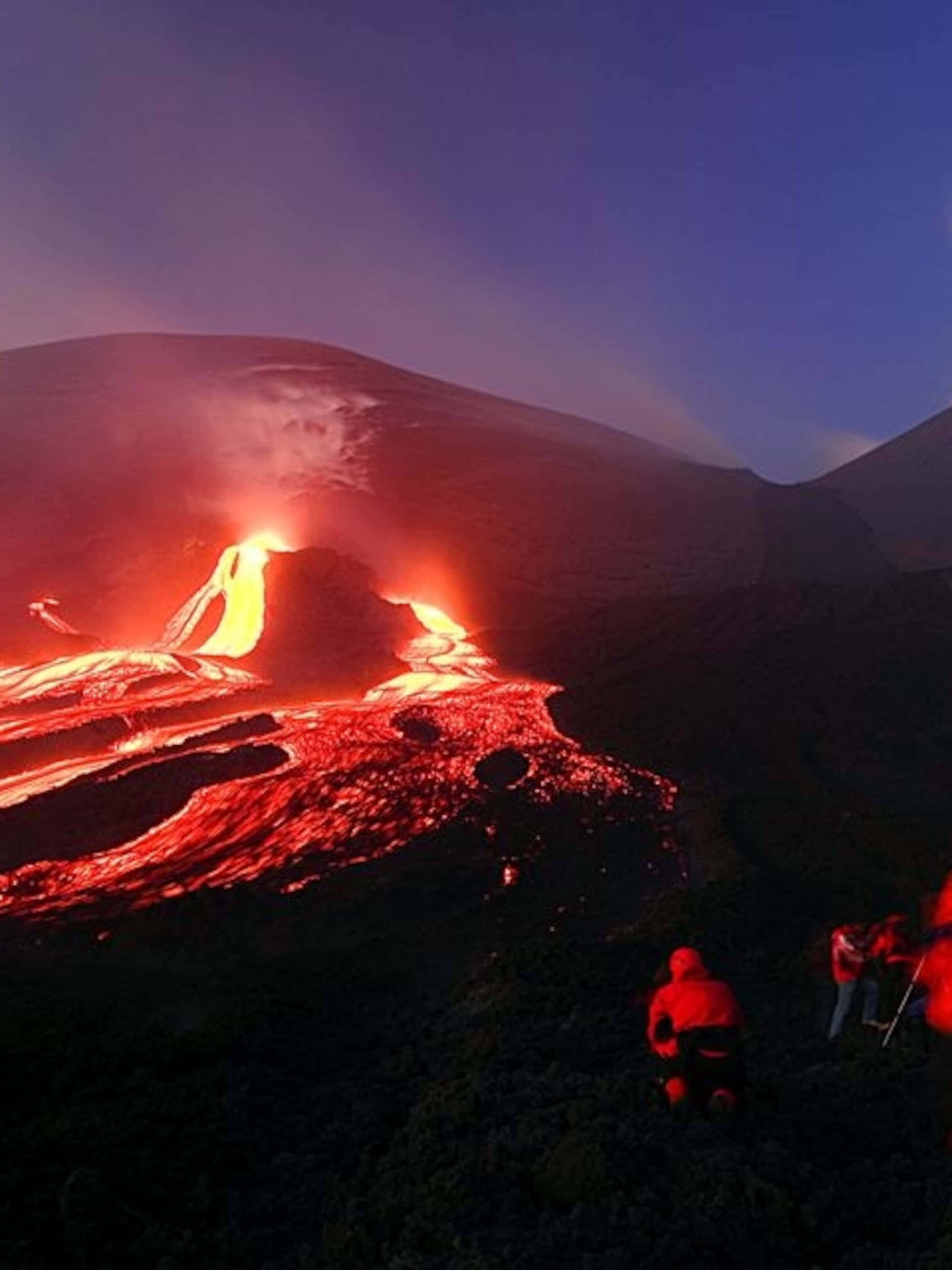 Mount Etna, night, volcanic eruption, 2K Phone Wallpaper