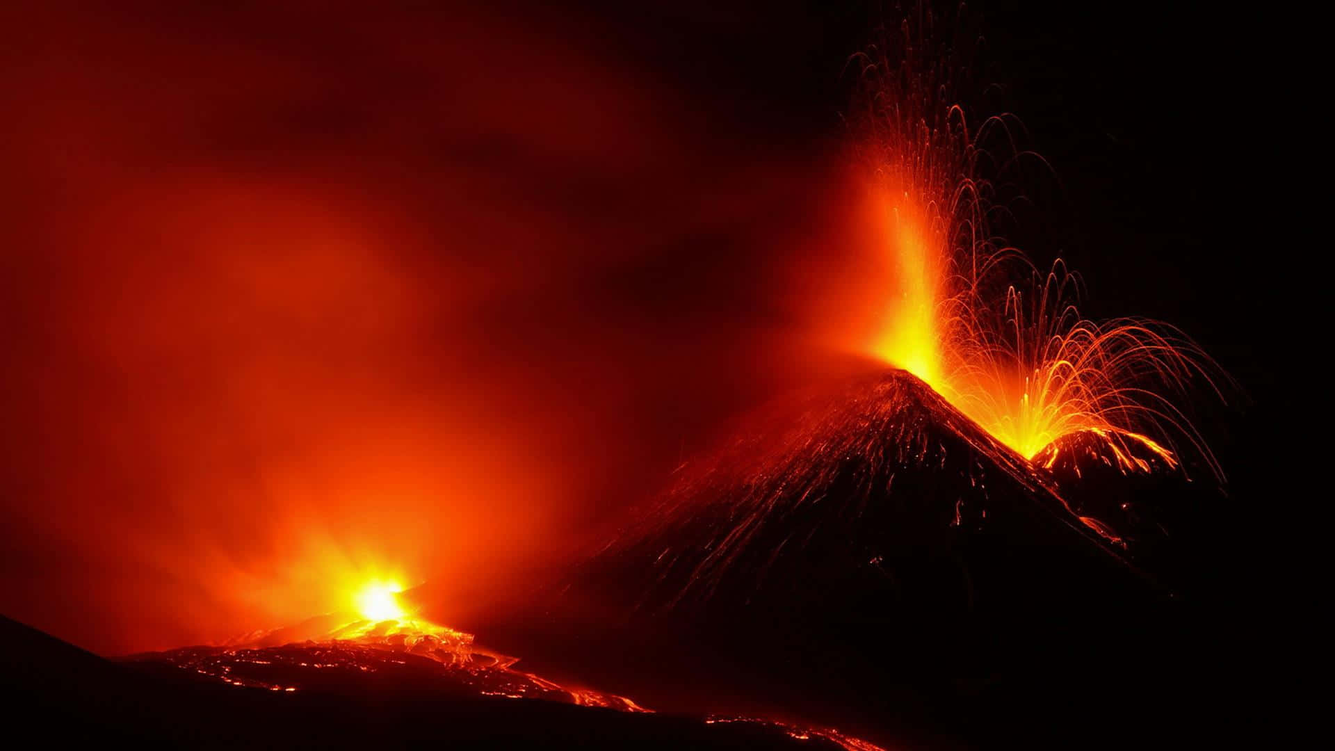 Mount Etna, night, fiery lava bursts, Full HD Desktop Wallpaper