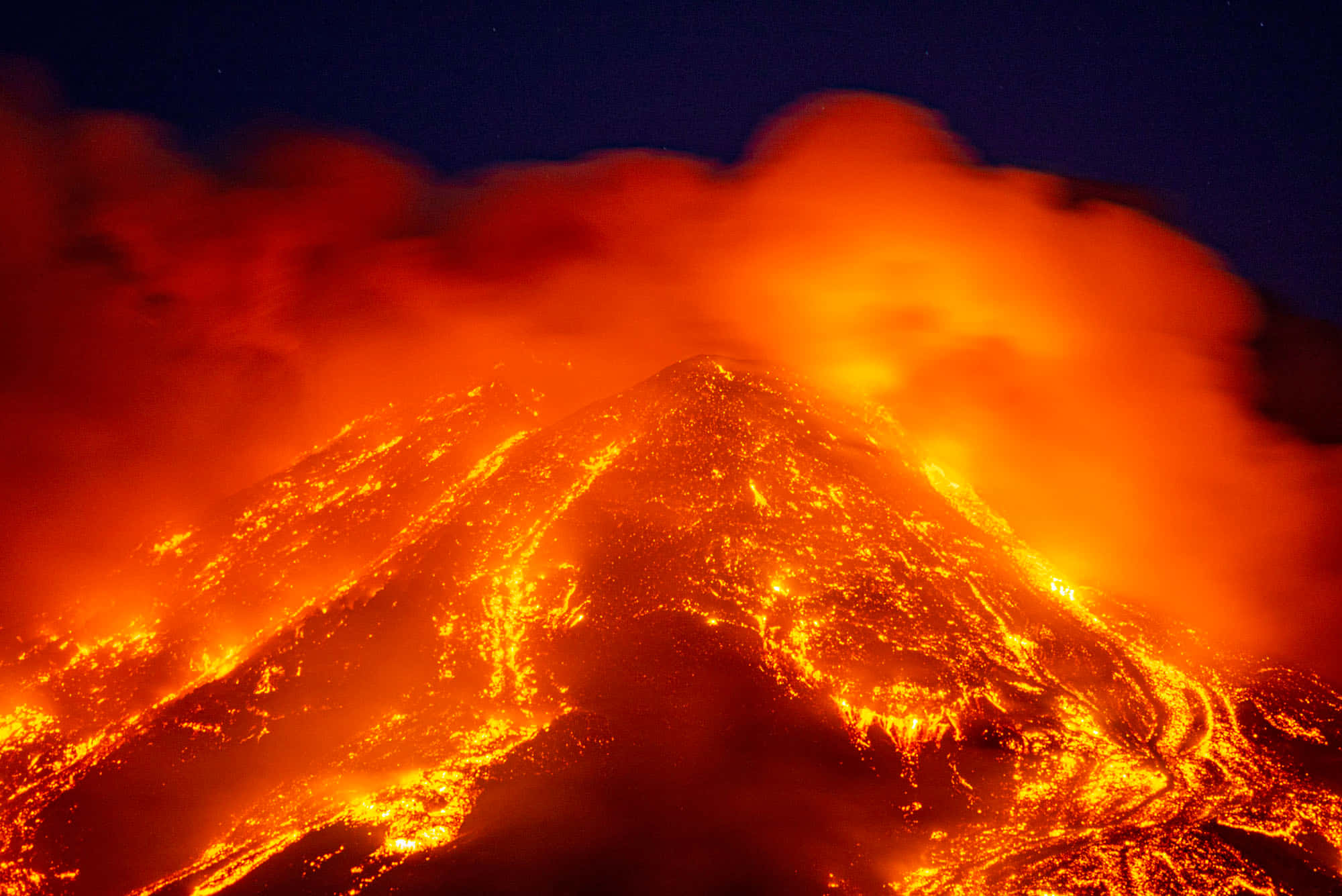 Mount Etna, volcanic mountain, glowing orange lava, Full HD Desktop Wallpaper