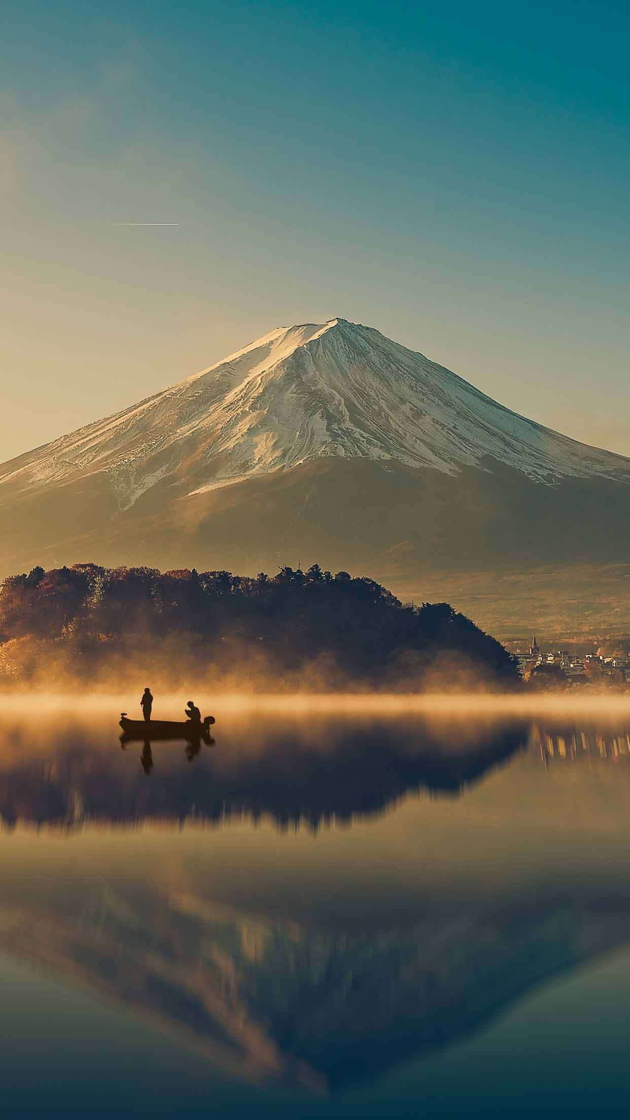 Mount Fuji, lake, sunrise, Full HD Phone Wallpaper