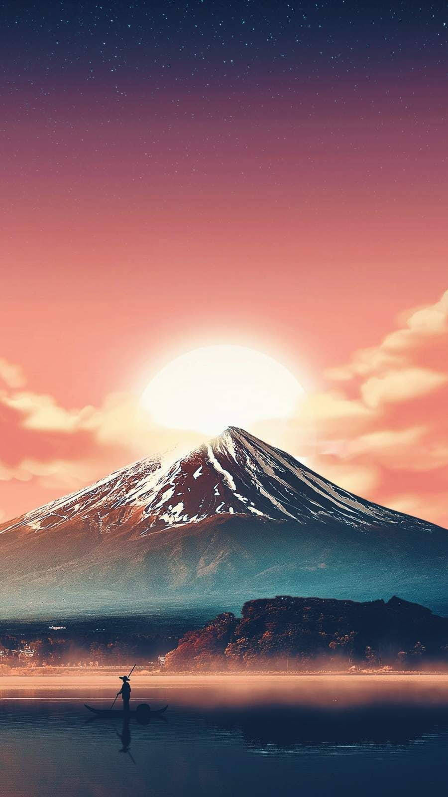 Mount Fuji, twilight, calm lake, HD Phone Wallpaper