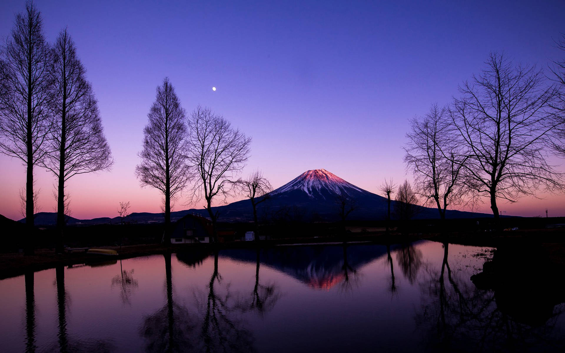 Mount Fuji, purple sunrise, pink and purple, Full HD Desktop Wallpaper