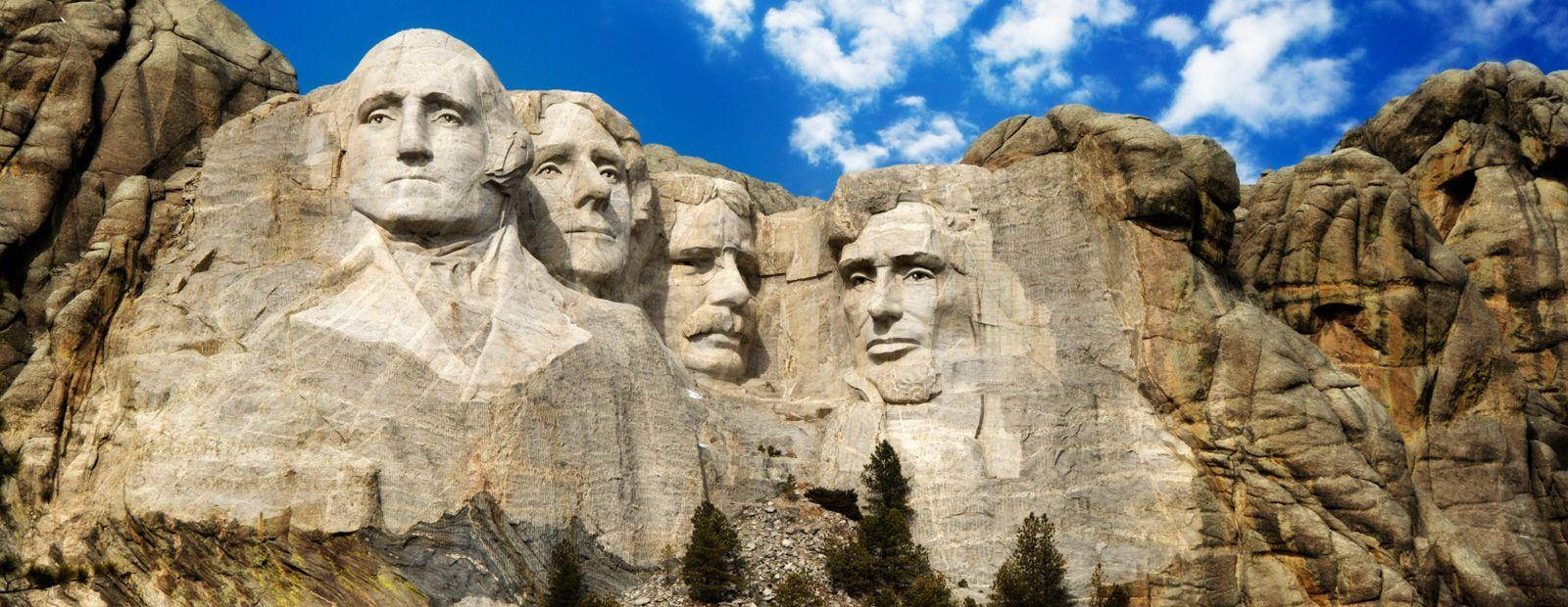 Mount Rushmore, granite, bright blue sky, HD Desktop Wallpaper