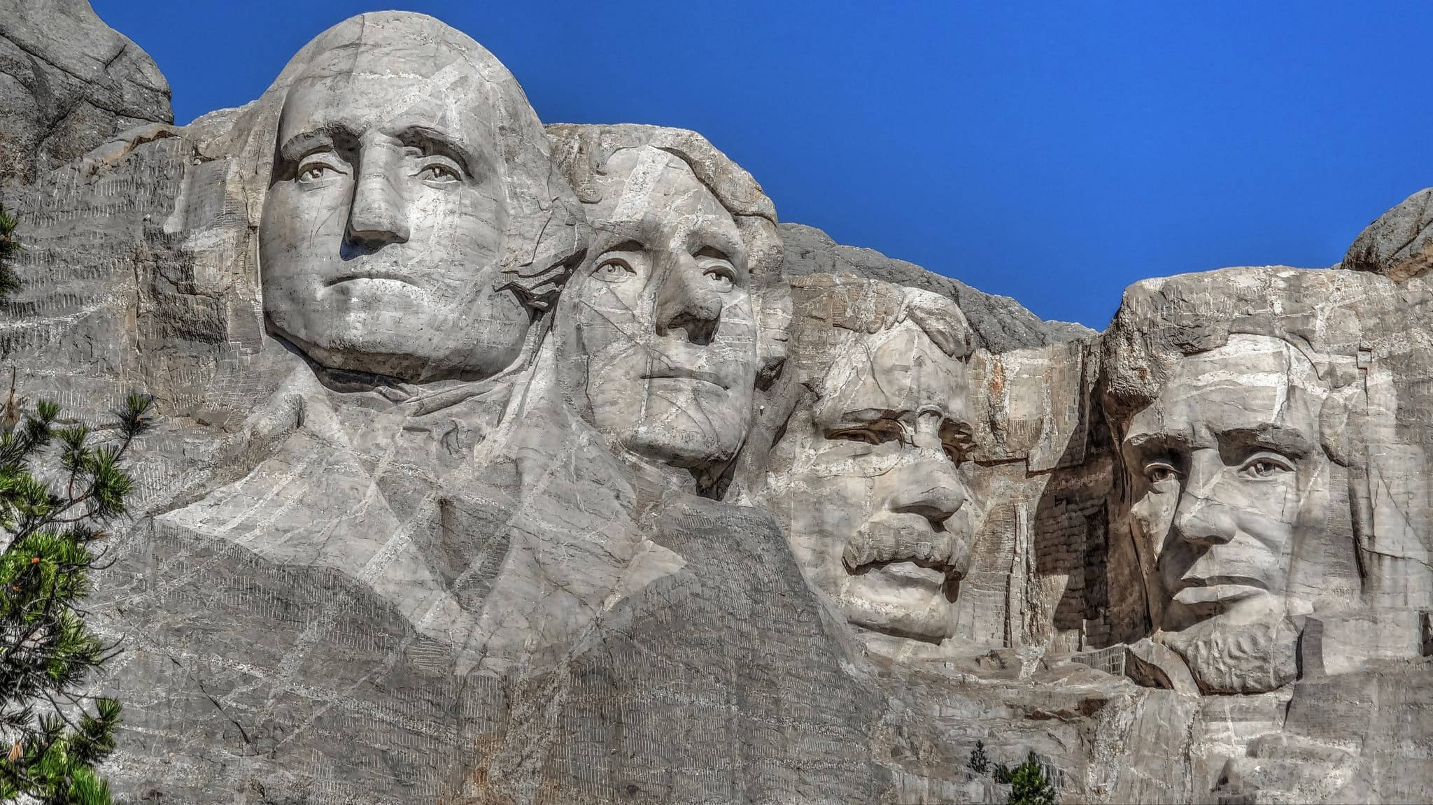 Mount Rushmore, four U.S. presidents, vivid blue sky, Full HD Desktop Wallpaper