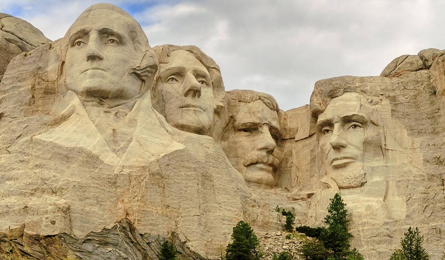 Mount Rushmore, yellowish color, cloudy skies, HD Desktop Wallpaper