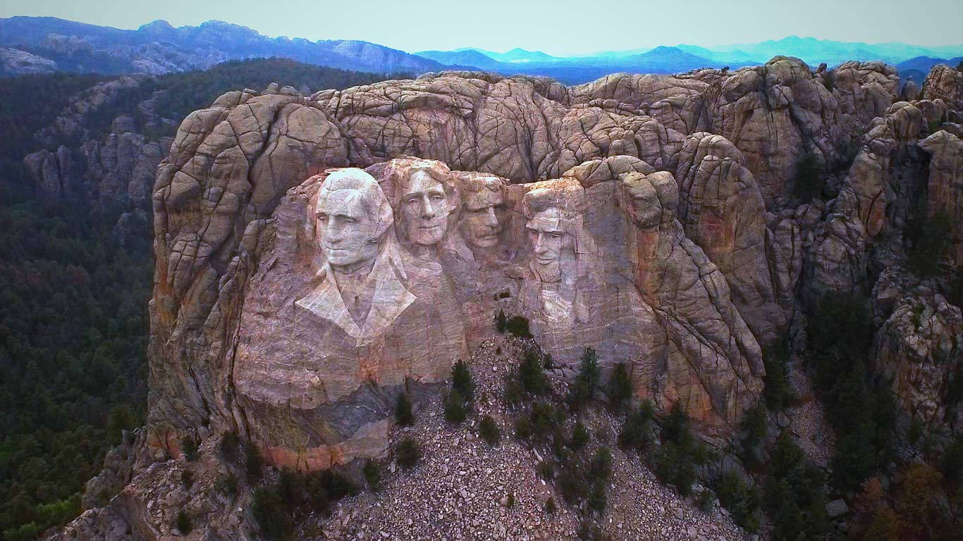 Mount Rushmore, aerial view, carved presidential faces, HD Desktop Wallpaper