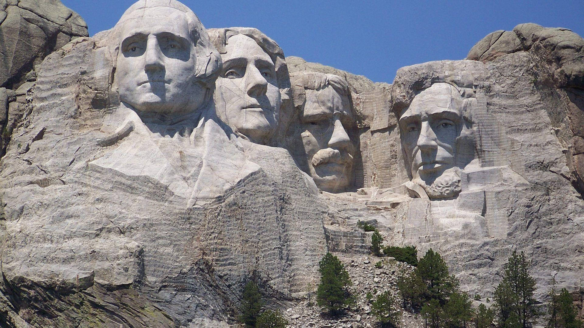 Mount Rushmore, presidential faces, clear blue sky, Full HD Desktop Wallpaper