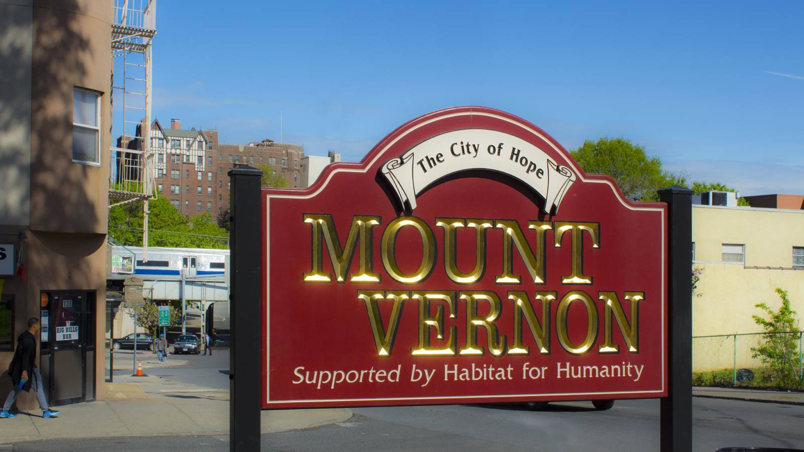 Mount Vernon, red and gold, city sign, HD Desktop Wallpaper