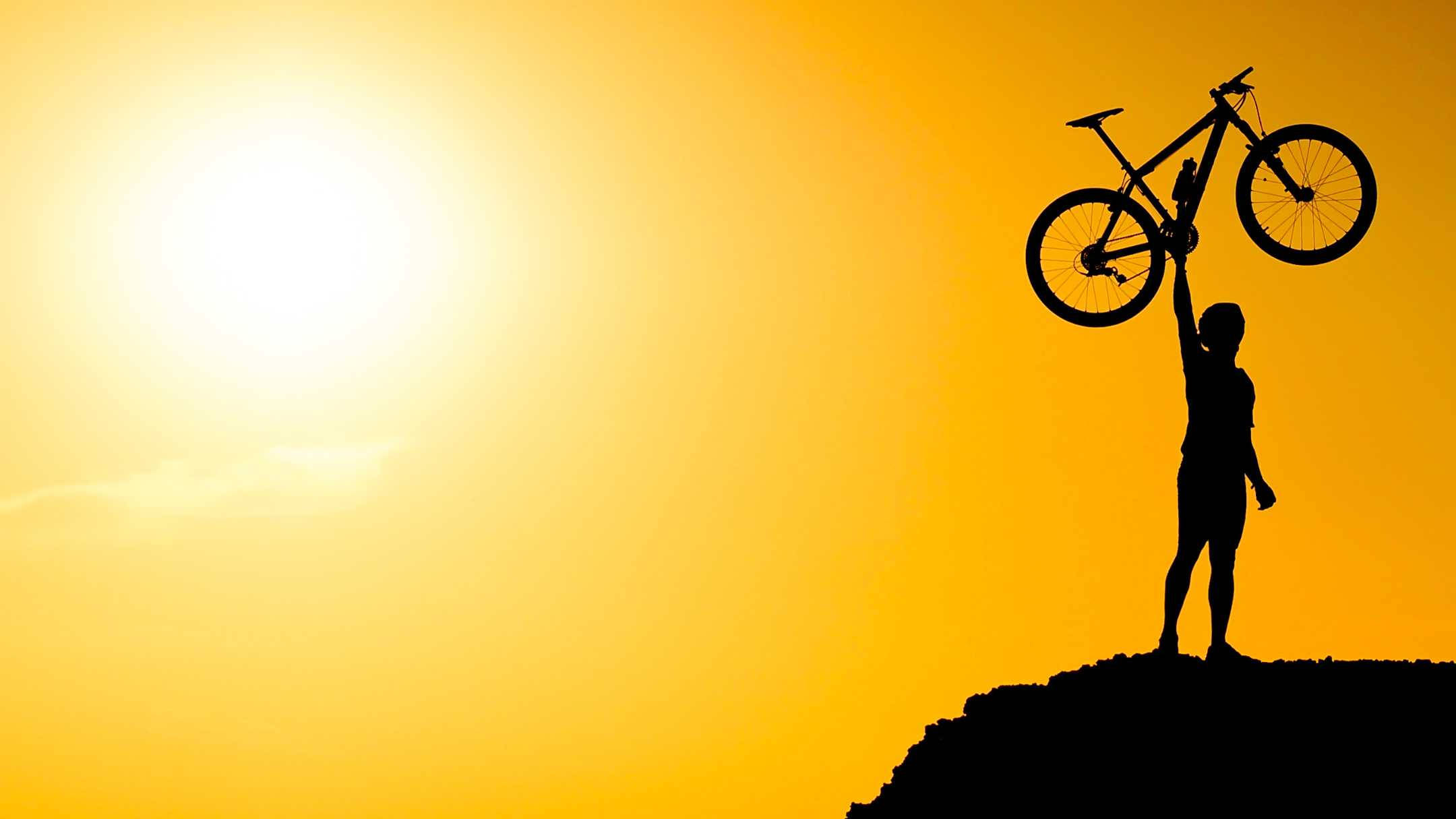 cyclist, mountain bike, cliff, Full HD Desktop Wallpaper