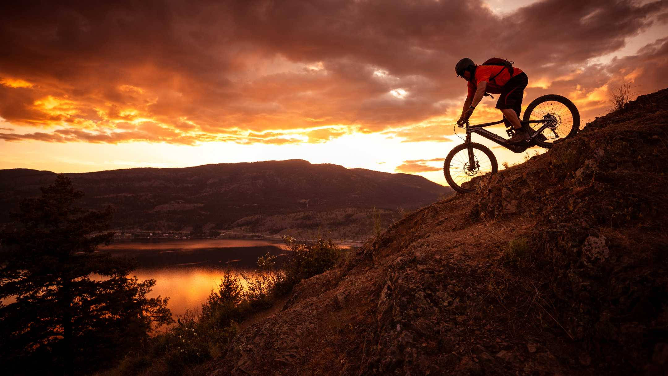 Mountain Biking, sunset, rocky trail, Full HD Desktop Wallpaper