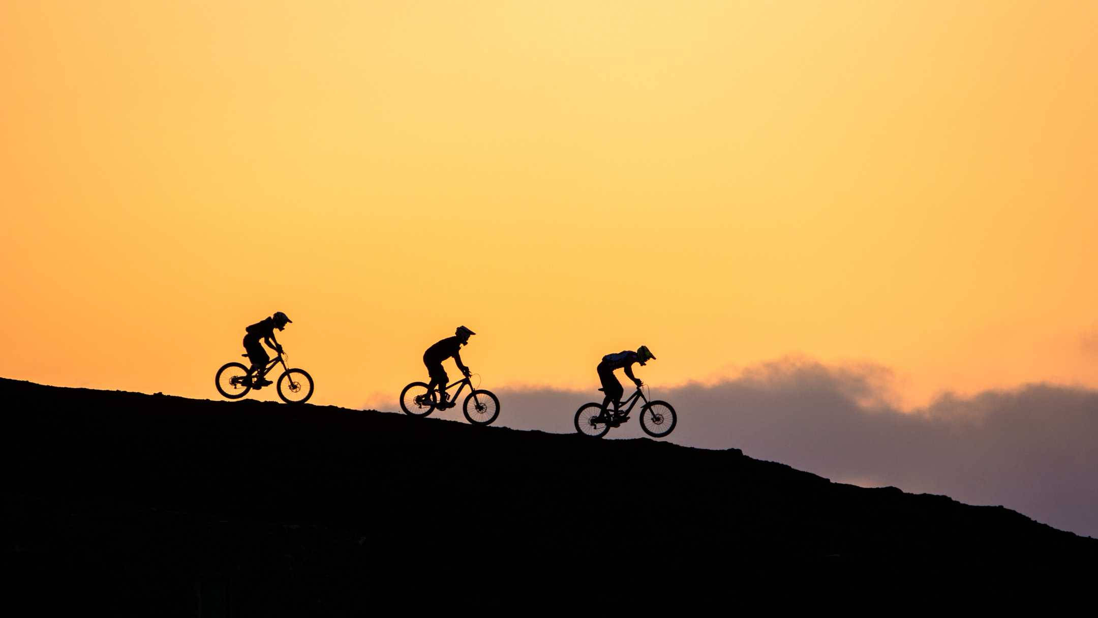 cyclists, hillside, mountain biking, Full HD Desktop Wallpaper