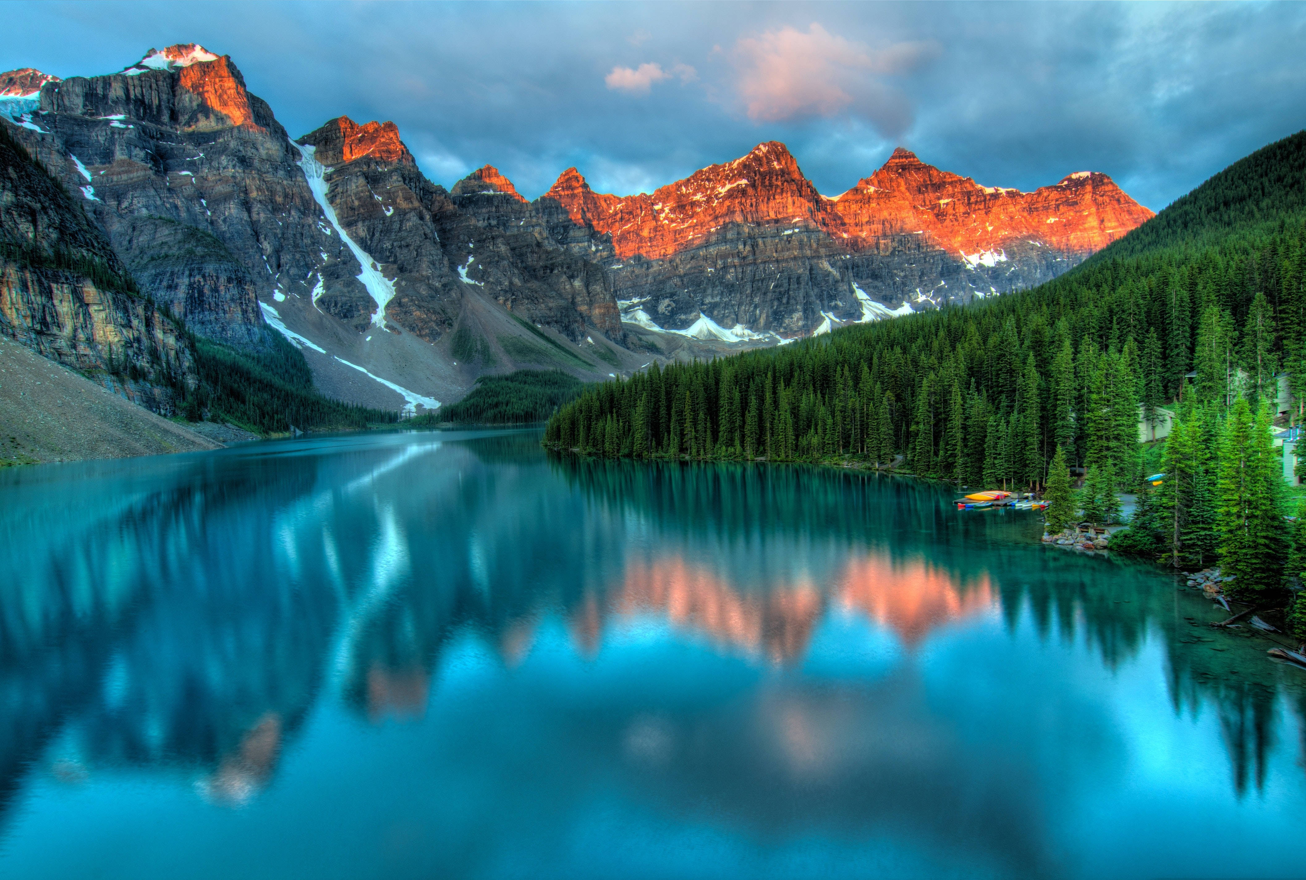 Mountain iPhone, mountain lake, snow-capped peaks, 4K Desktop Wallpaper