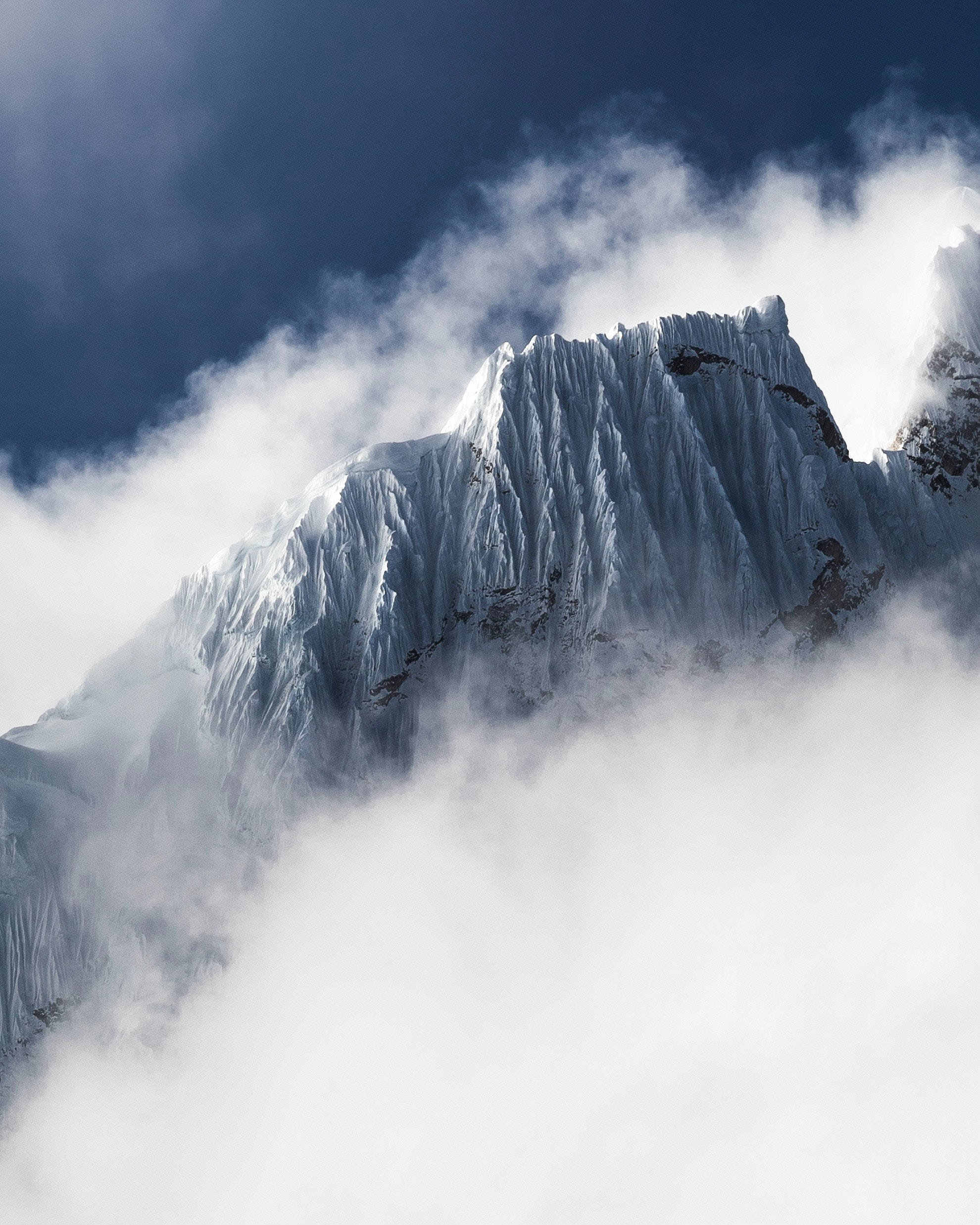 Mountain iPhone, snowcapped mountain peak, swirling clouds, Full HD Phone Wallpaper