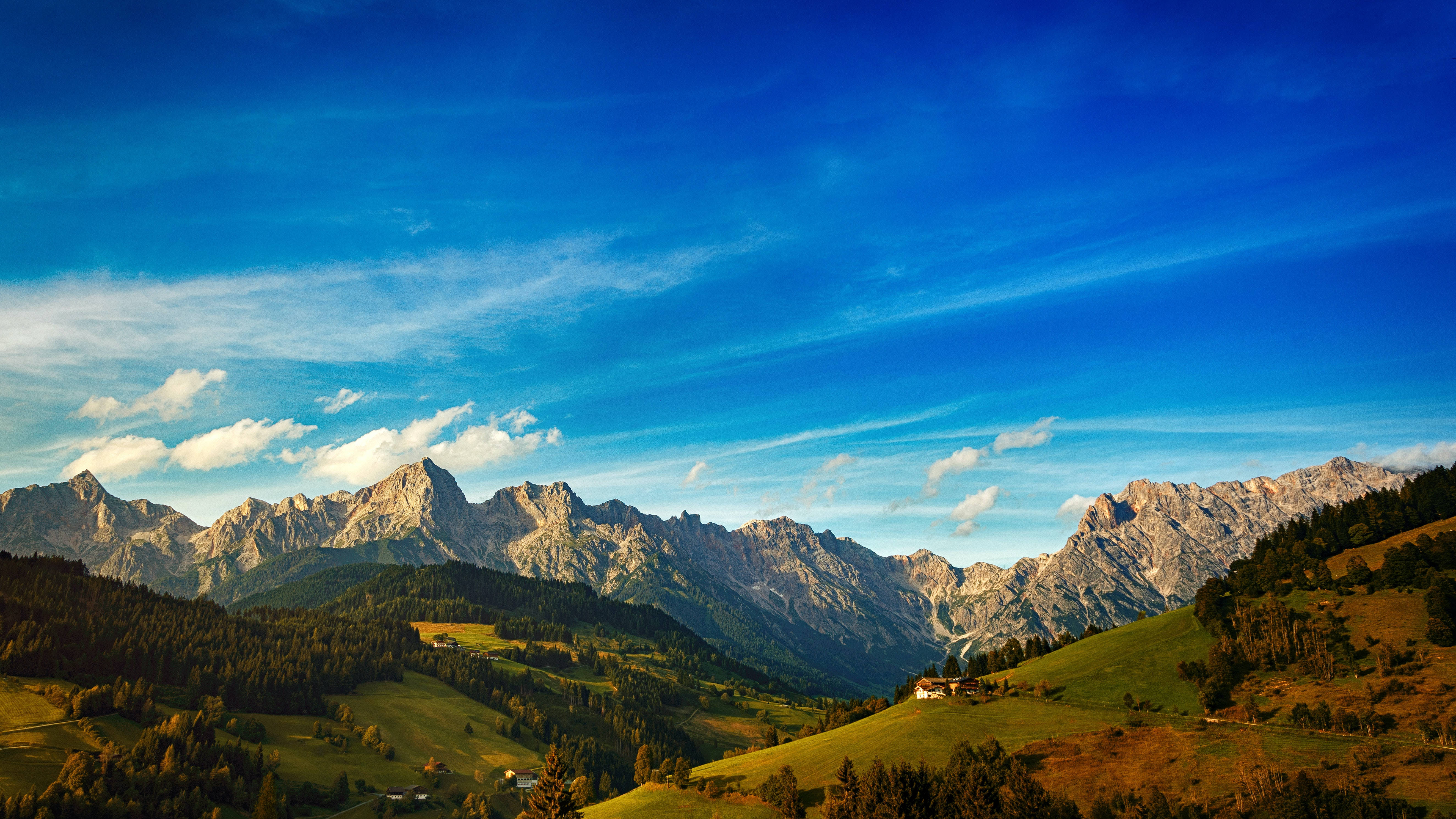 Mountain iPhone, alpine peaks, rolling green hills, 5K Desktop Wallpaper