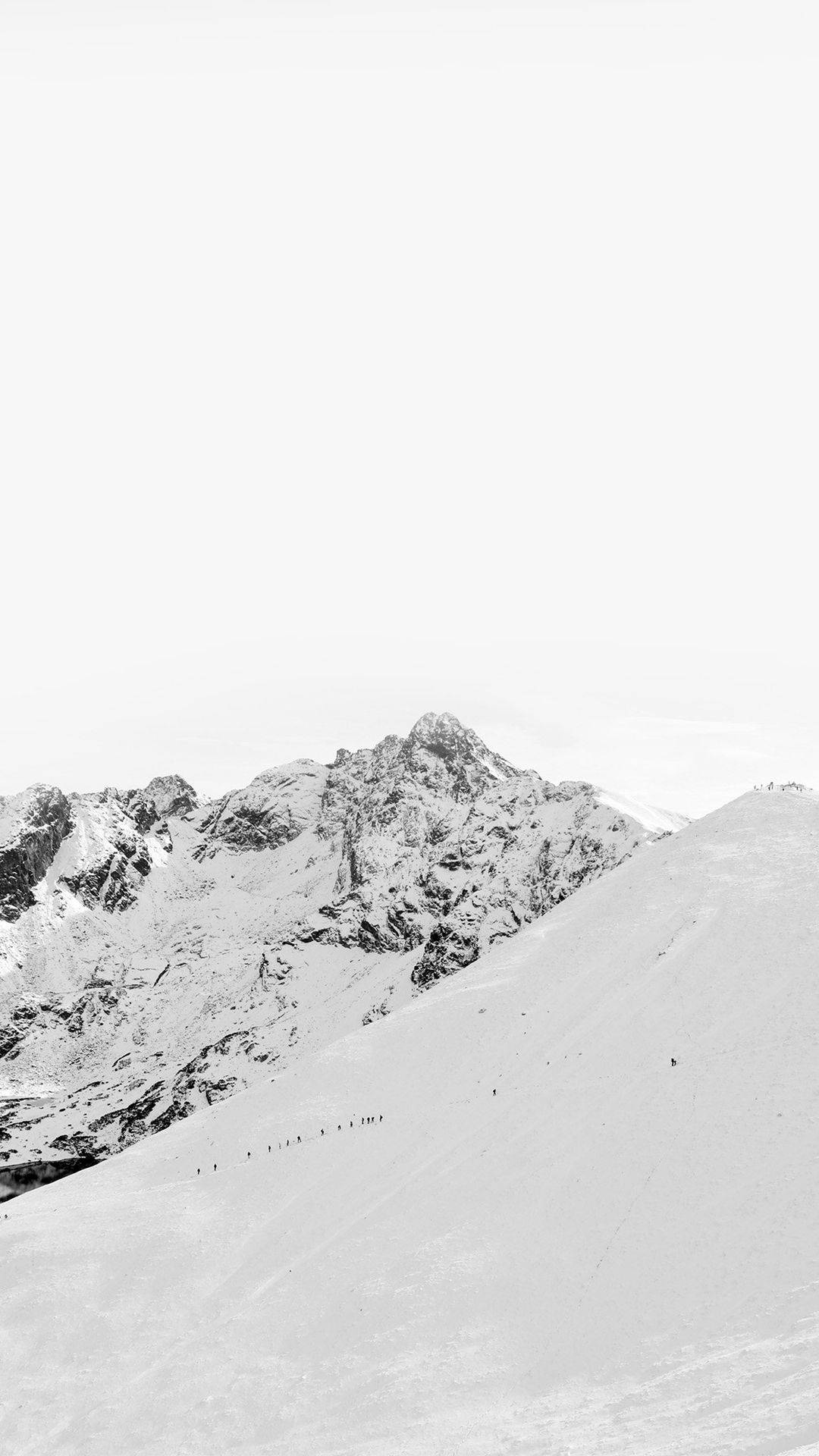 white mountain, snow-covered mountain peaks, tiny climbers, Full HD Phone Wallpaper