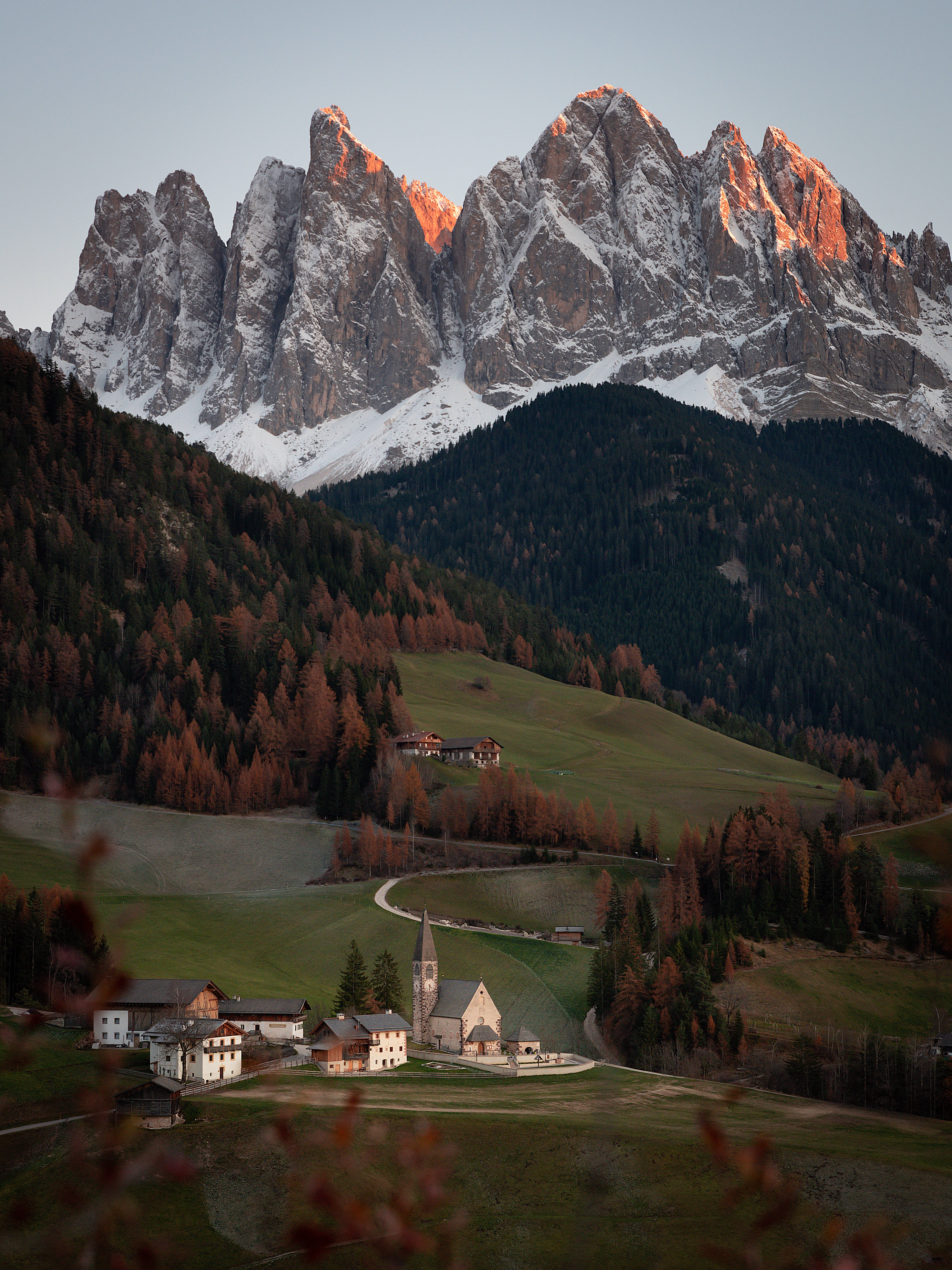 alpine village, valley, sunset, 5K Phone Wallpaper