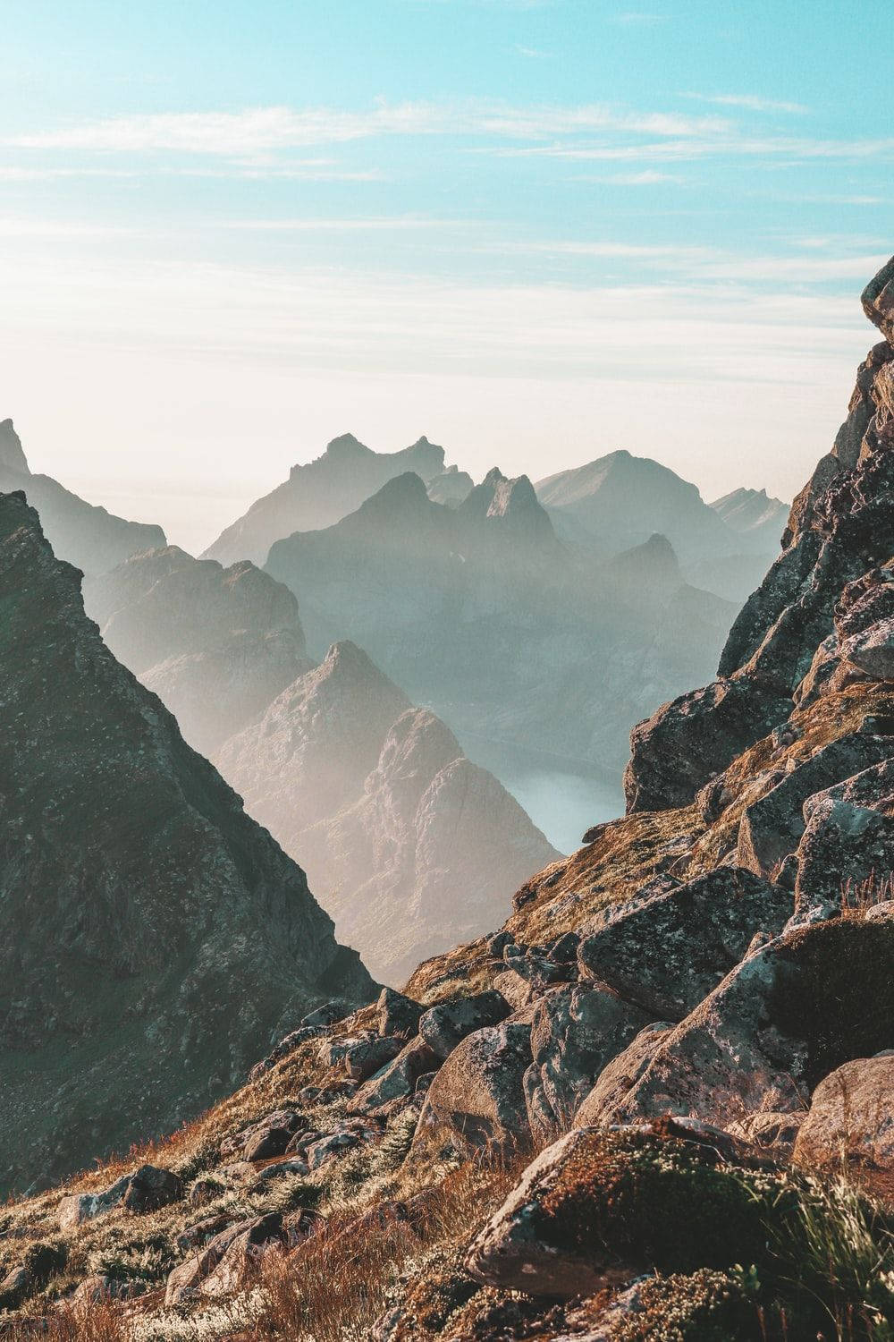 Mountain Range, jagged mountain peaks, mist, HD Phone Wallpaper