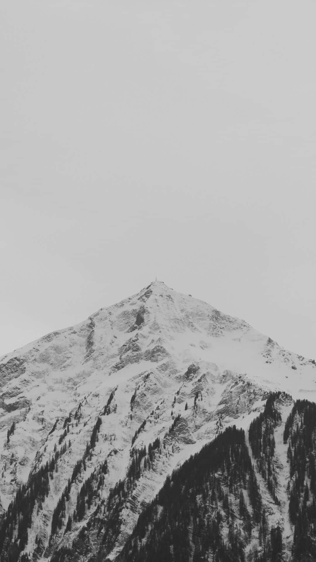 monochrome mountain peak, pale sky, snow, Full HD Phone Wallpaper