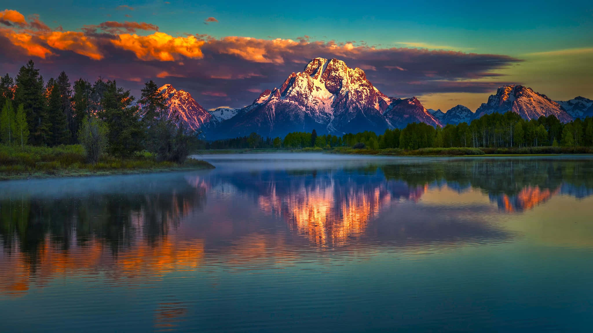 mountain scenery, snowcapped mountains, sunset hues, Full HD Desktop Wallpaper