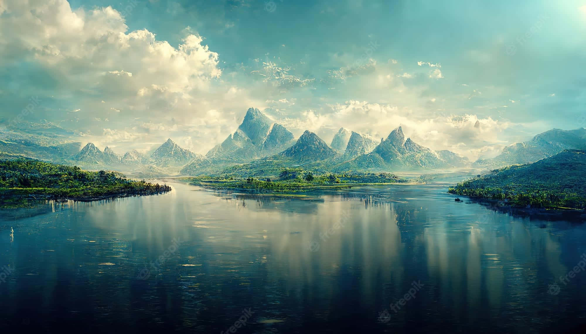Mountain Scenery, serene lake, jagged mountains, Full HD Desktop Wallpaper