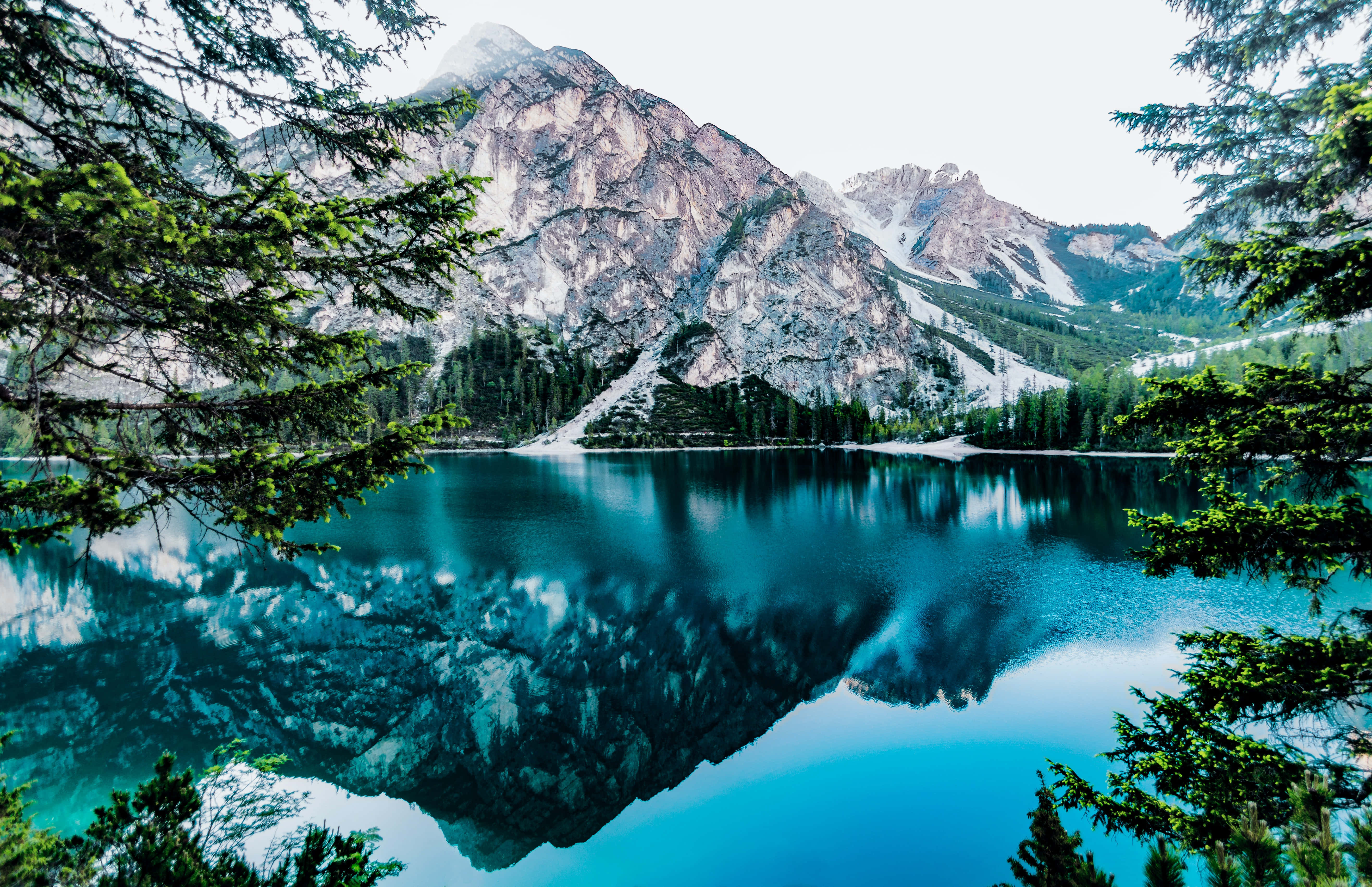 Majestic Mountains, Serene Sunrise, alpine lake, 5K Desktop Wallpaper
