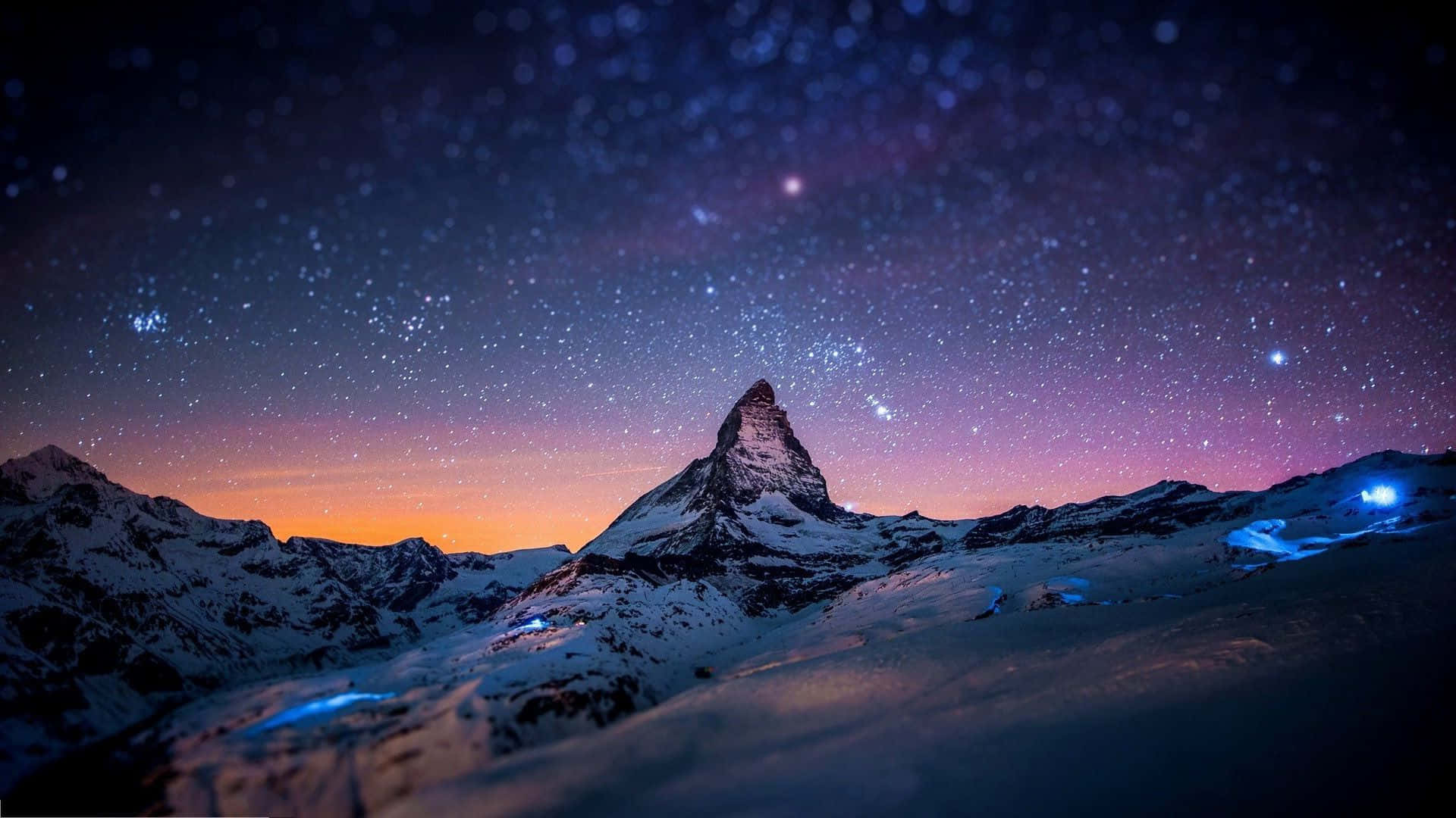 Mountain's Peak Night HD Desktop, snowcapped mountain peak, starry twilight sky, Full HD Desktop Wallpaper