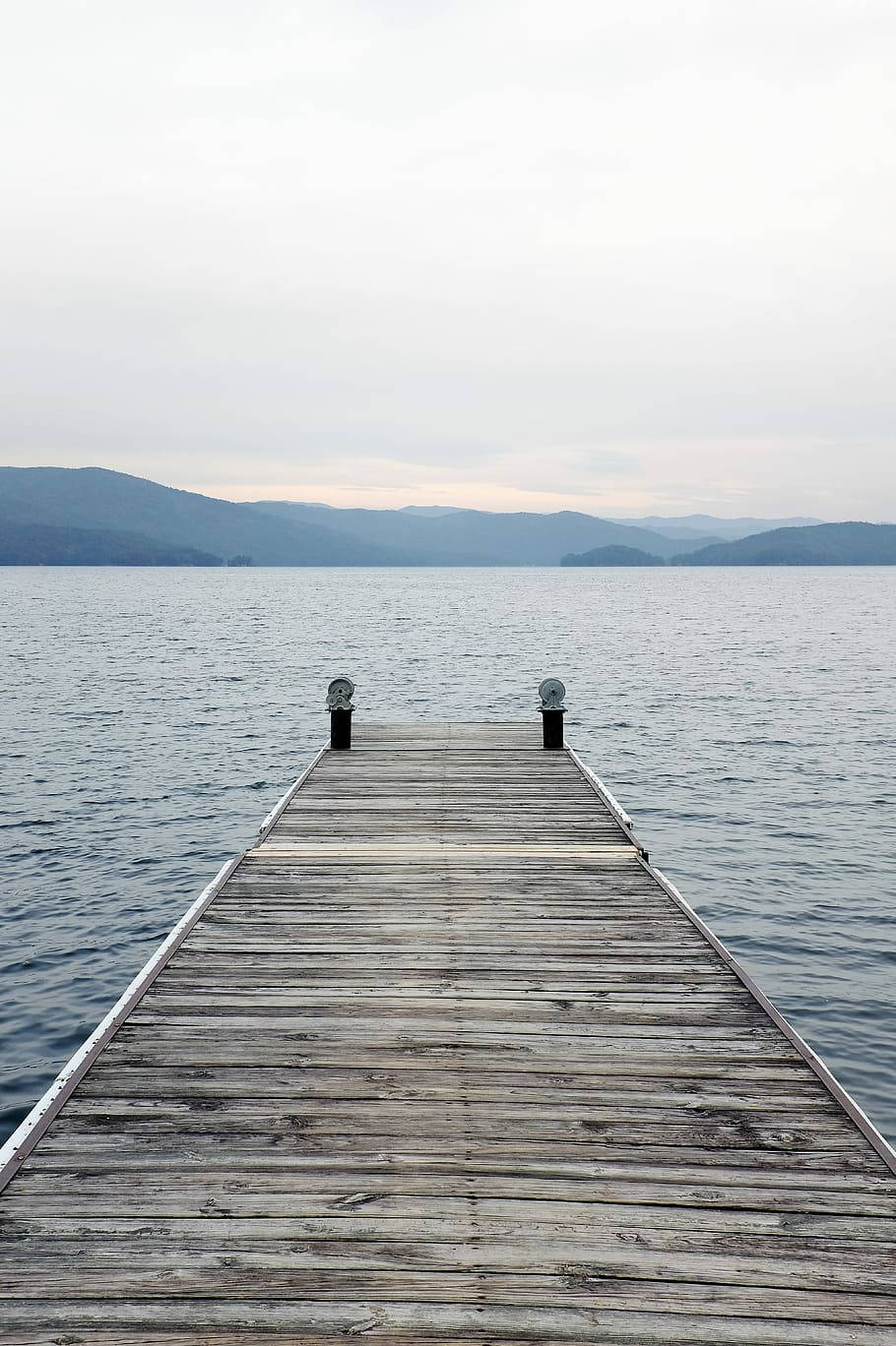floating boat dock, weathered wooden dock, calm gray waters, HD Phone Wallpaper