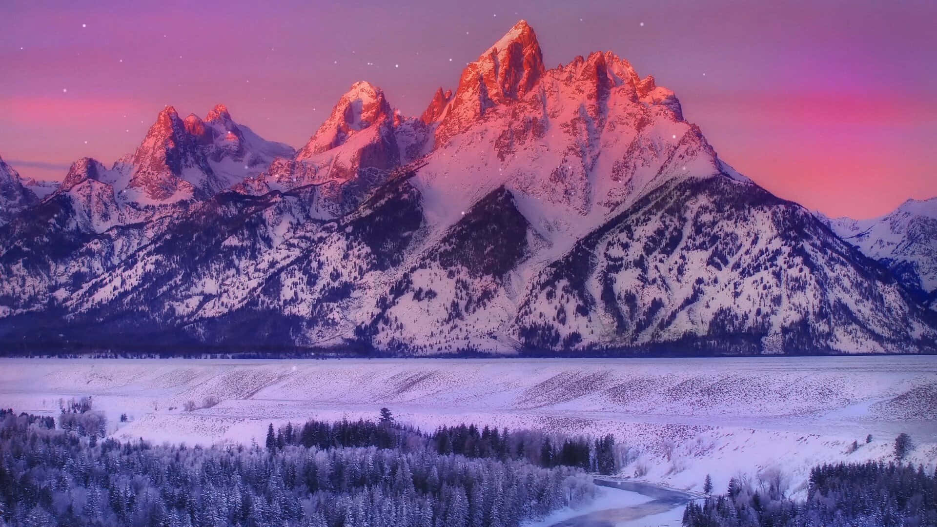 snowcapped mountain peaks, starry twilight sky, frozen valley, Full HD Desktop Wallpaper