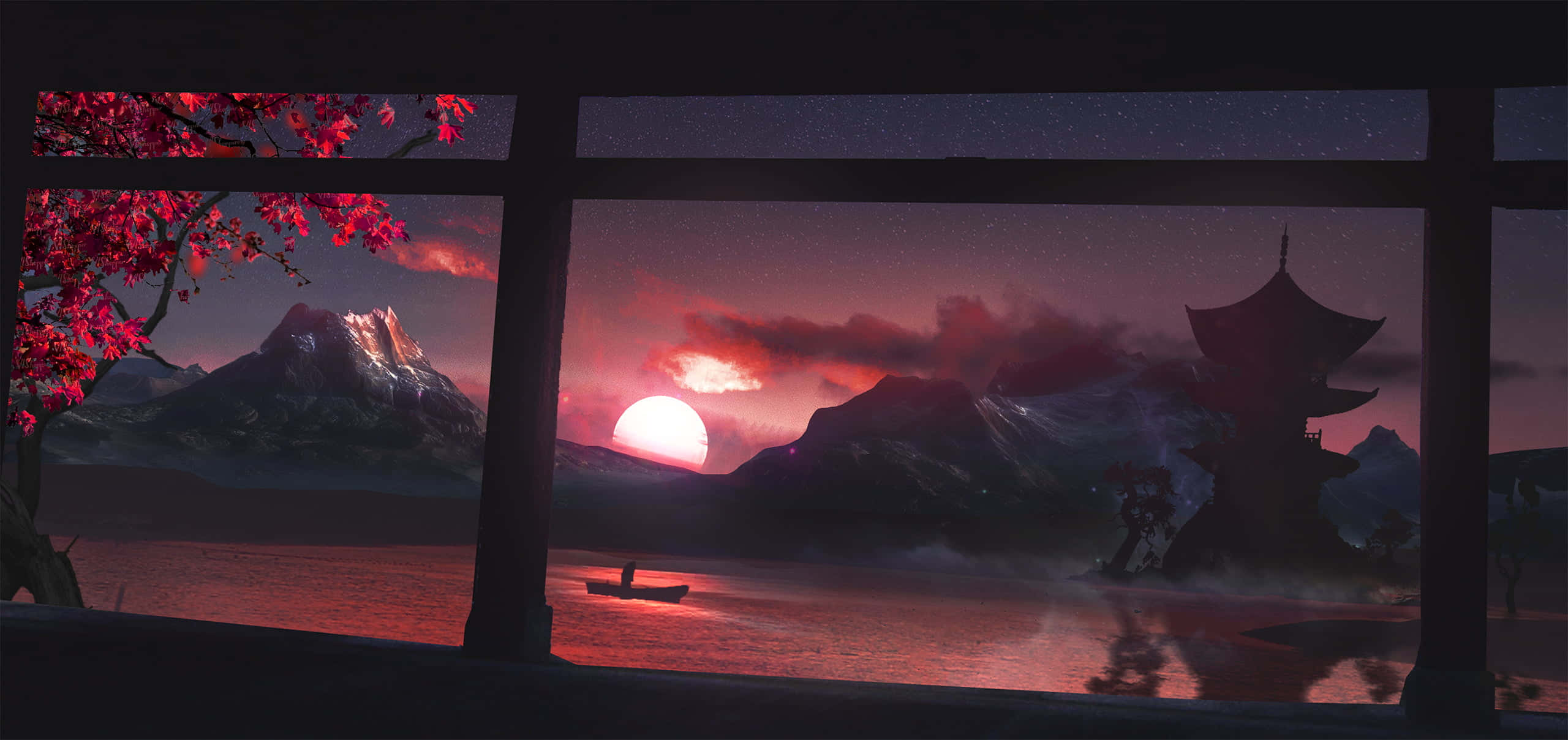 Mountain Sunset, snow-covered mountains, breathtaking sunset, 2K Desktop Wallpaper