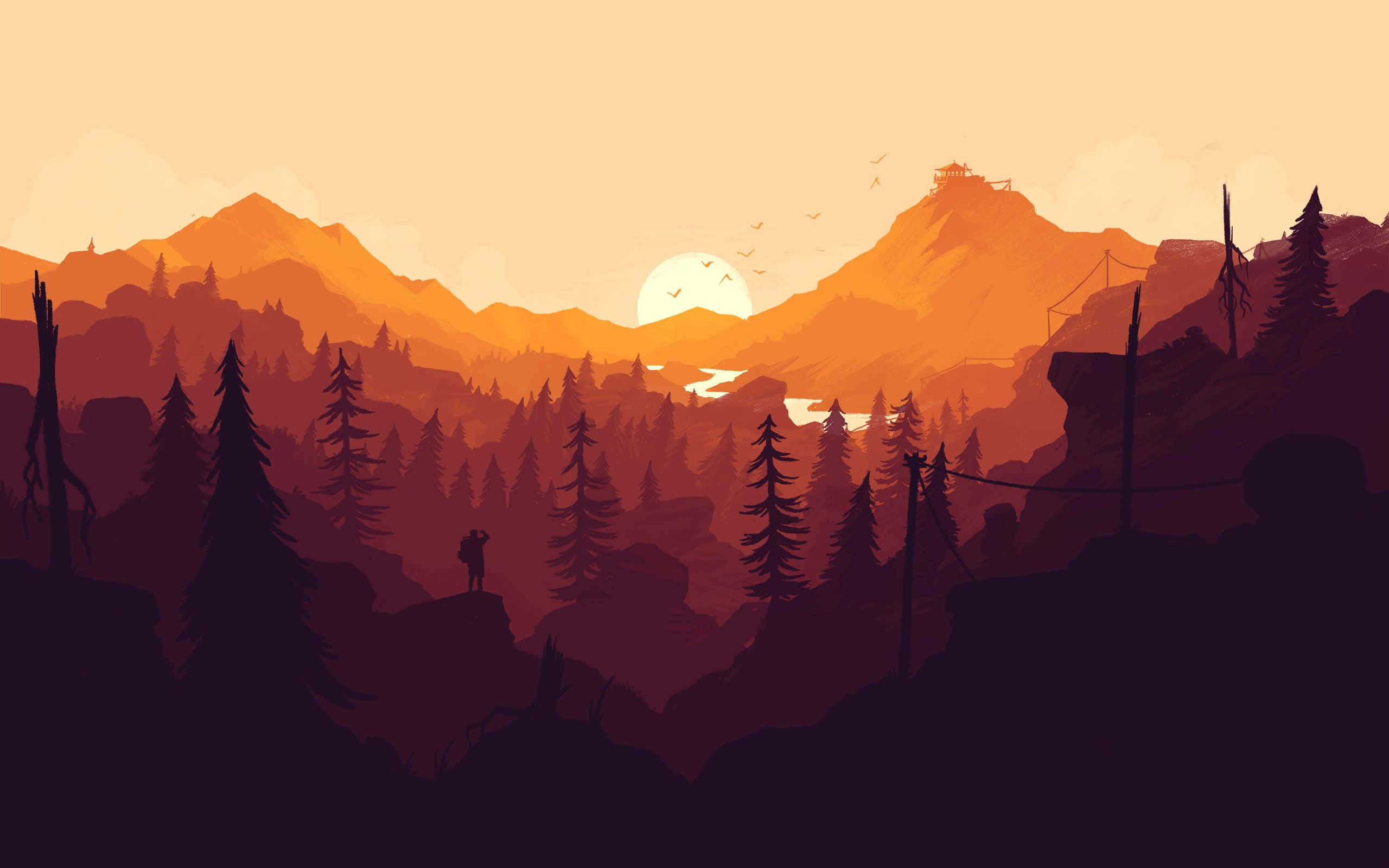 Mountain Sunset, sunset, snow-capped mountain, 2K Desktop Wallpaper