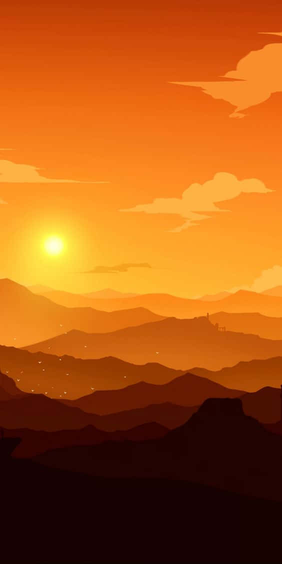 Mountain Sunset, orange sunset, layered mountain silhouettes, SD Phone Wallpaper