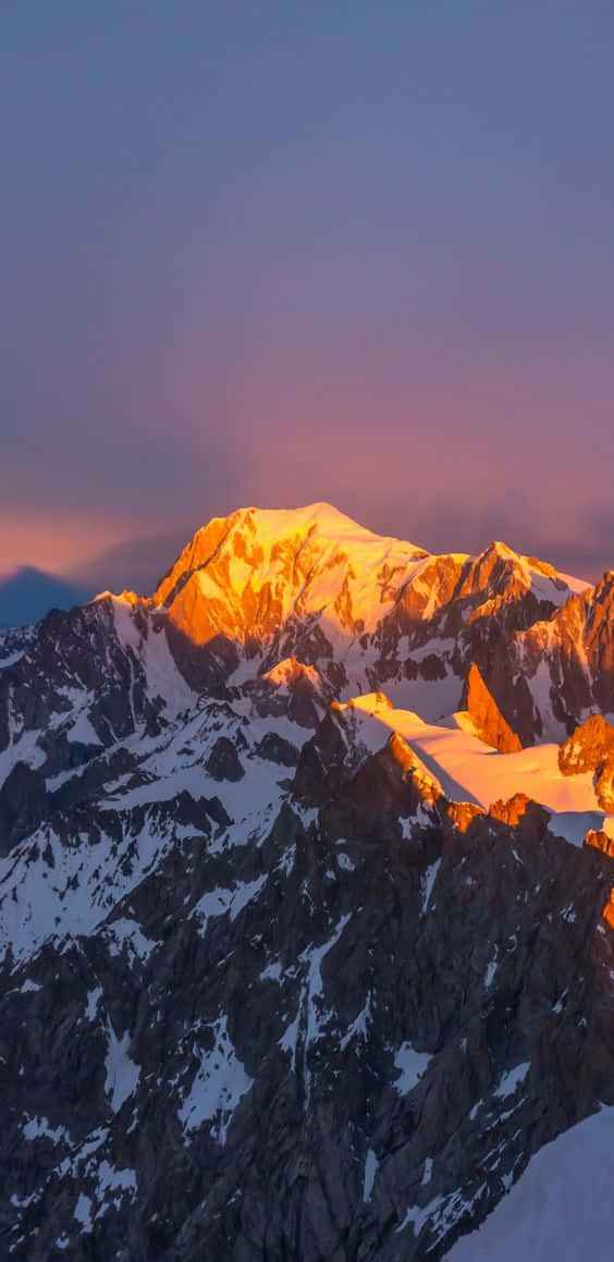 Mountain Sunset, snowcapped mountain peak, golden light, SD Phone Wallpaper
