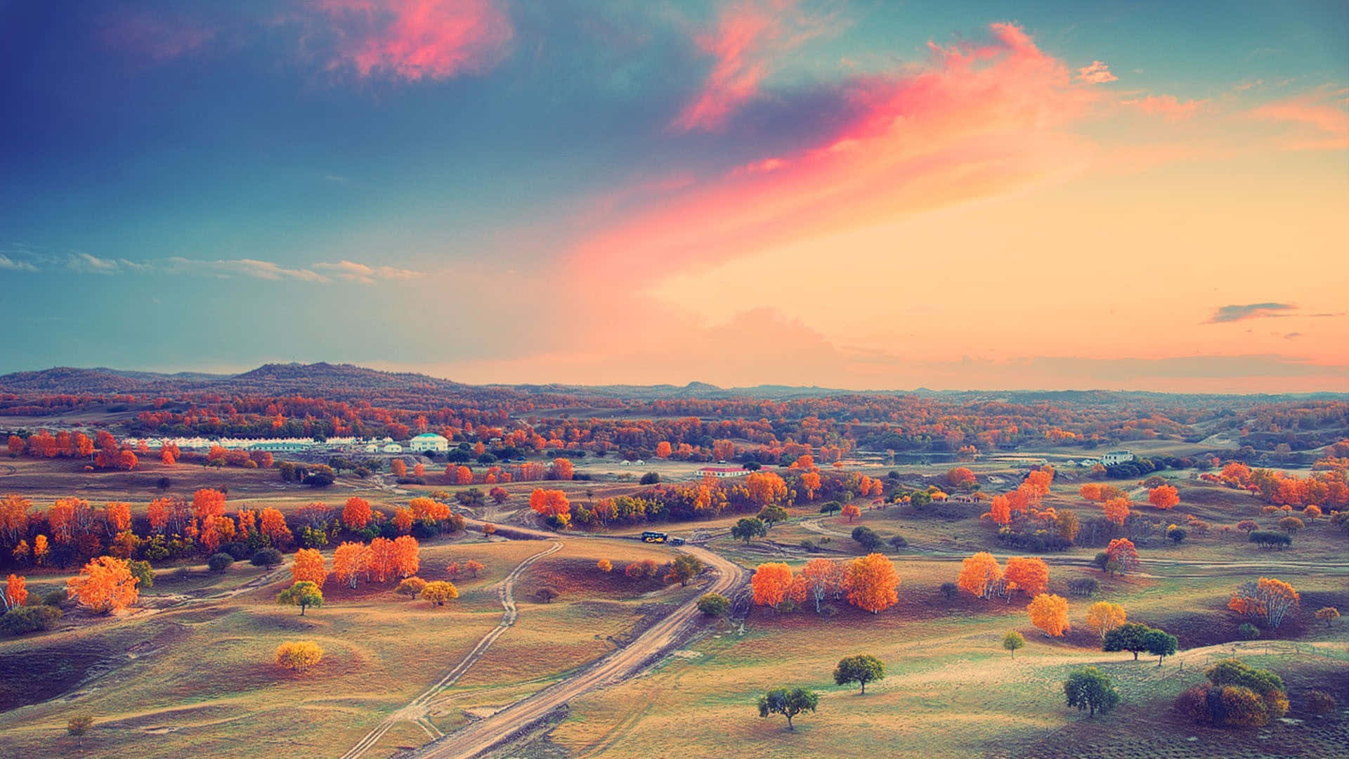 Mountain Sunset, alpenglow, snow-capped mountain range, Full HD Desktop Wallpaper