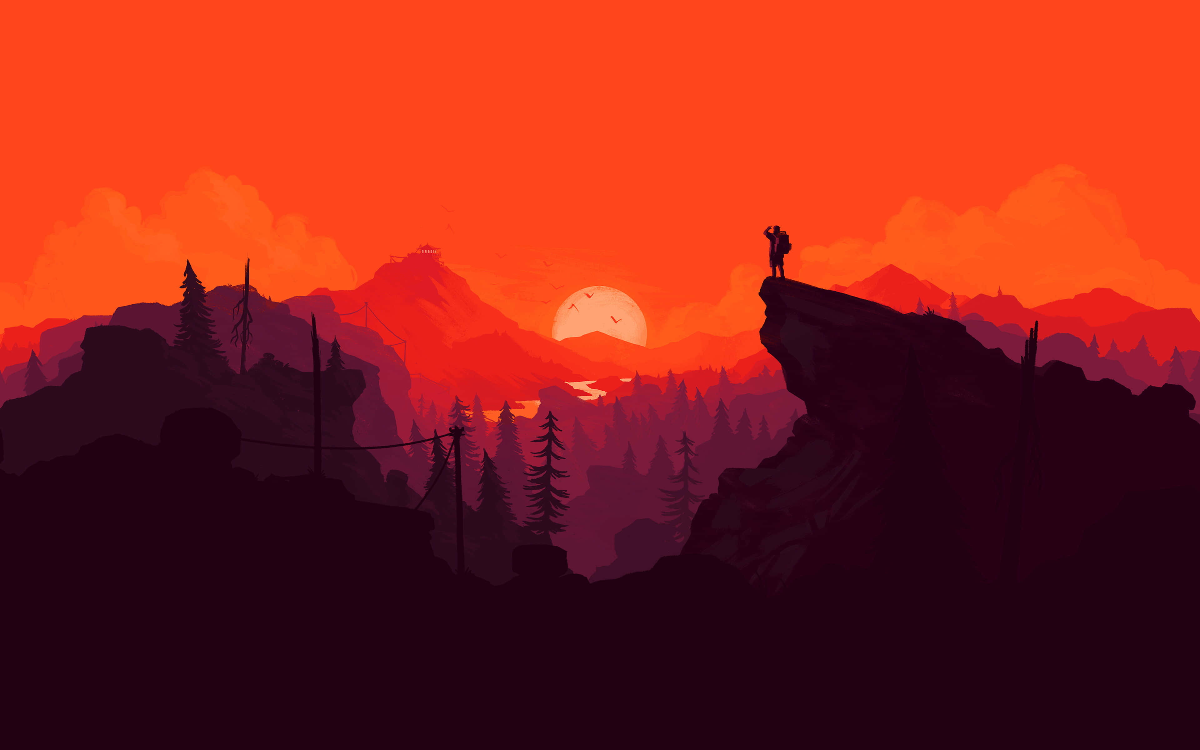 Mountain Sunset, sun, fiery orange sunset, 4K Desktop Wallpaper