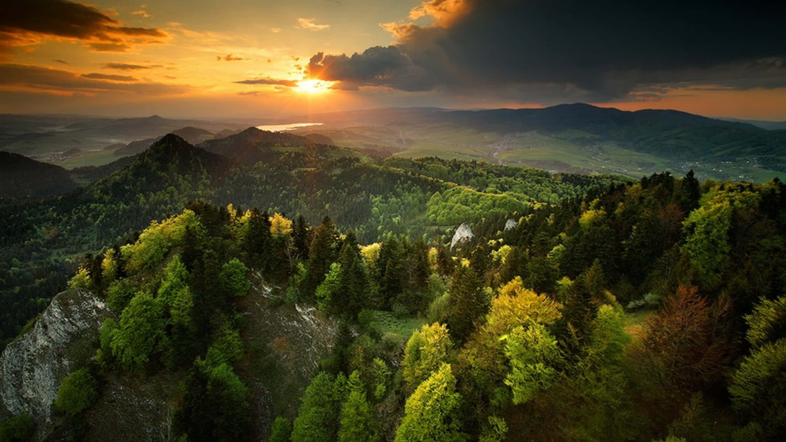 Mountain Sunset, sunset, golden light, 2K Desktop Wallpaper