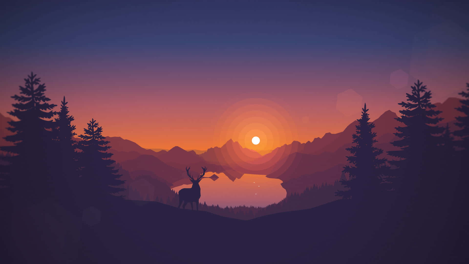 Mountain Sunset, deer, hill, Full HD Desktop Wallpaper