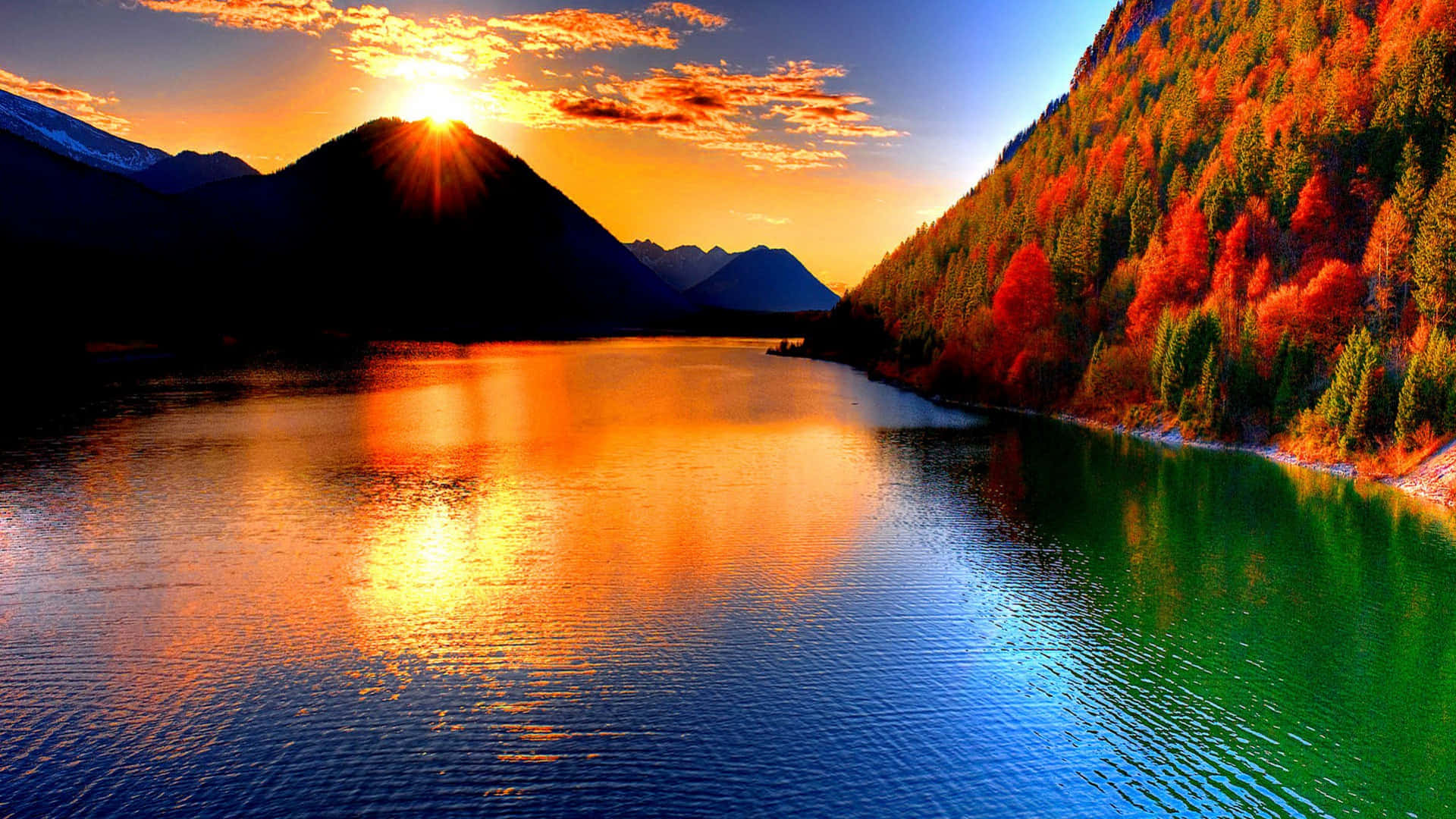Mountain Landscape, Sunset, Mountain Lake, Full HD Desktop Wallpaper