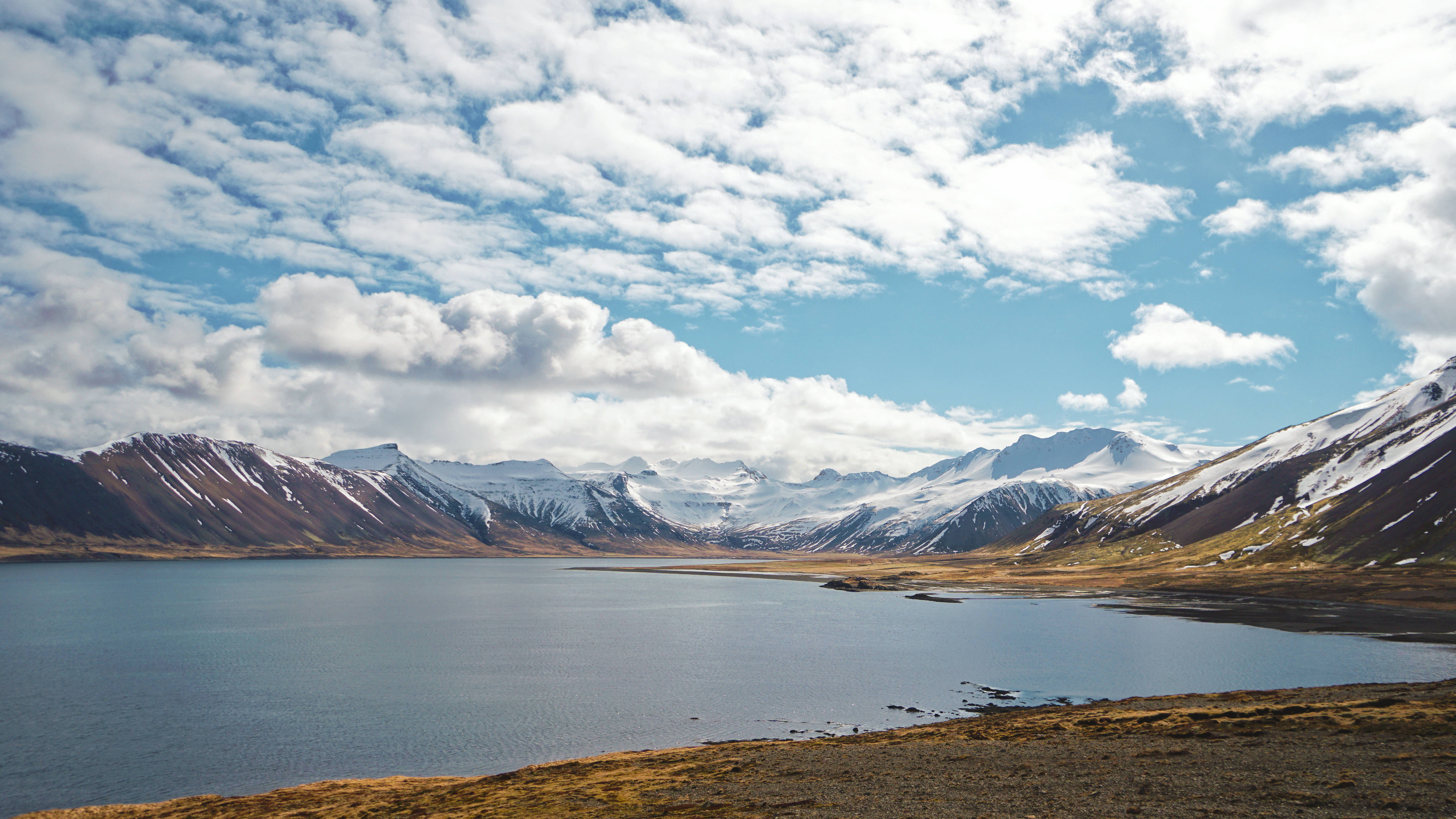 Mountain Lake, alpine lake, snow-capped mountains, 5K Desktop Wallpaper