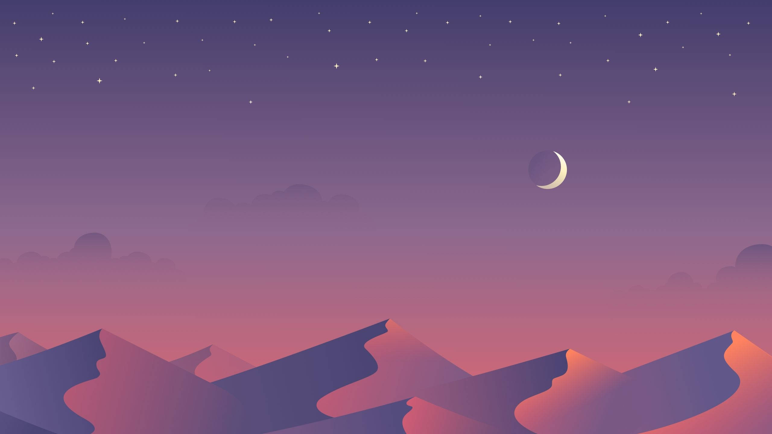 minimalist, purple sky, mountain, 2K Desktop Wallpaper