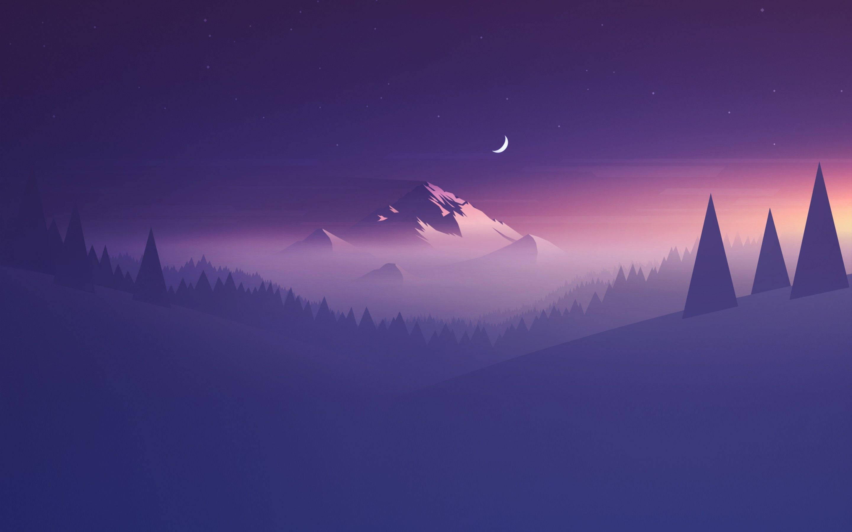 crescent moon, starry sky, misty peaks, 2K Desktop Wallpaper