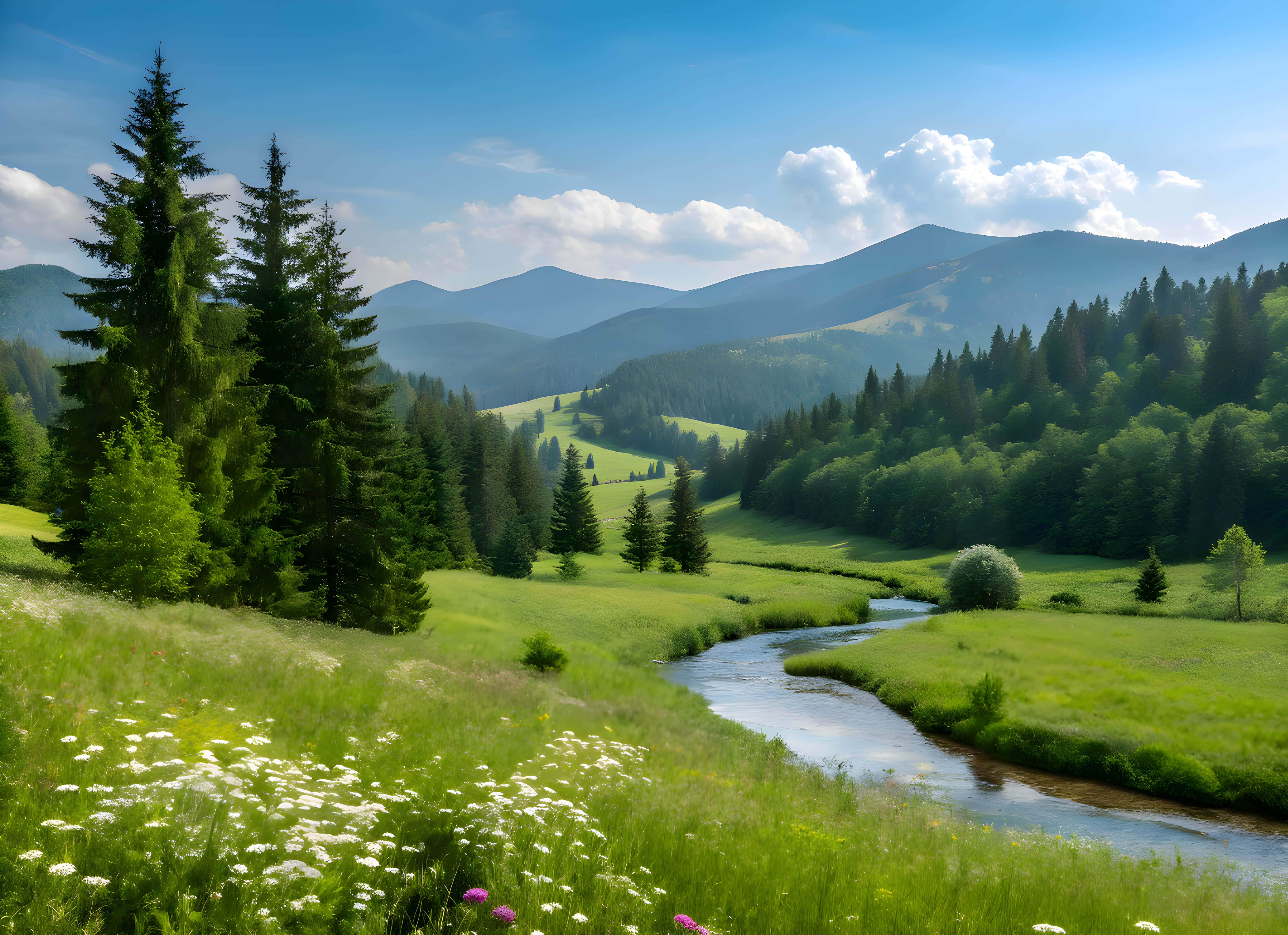 mountain, little river, winding river, 5K Desktop Wallpaper