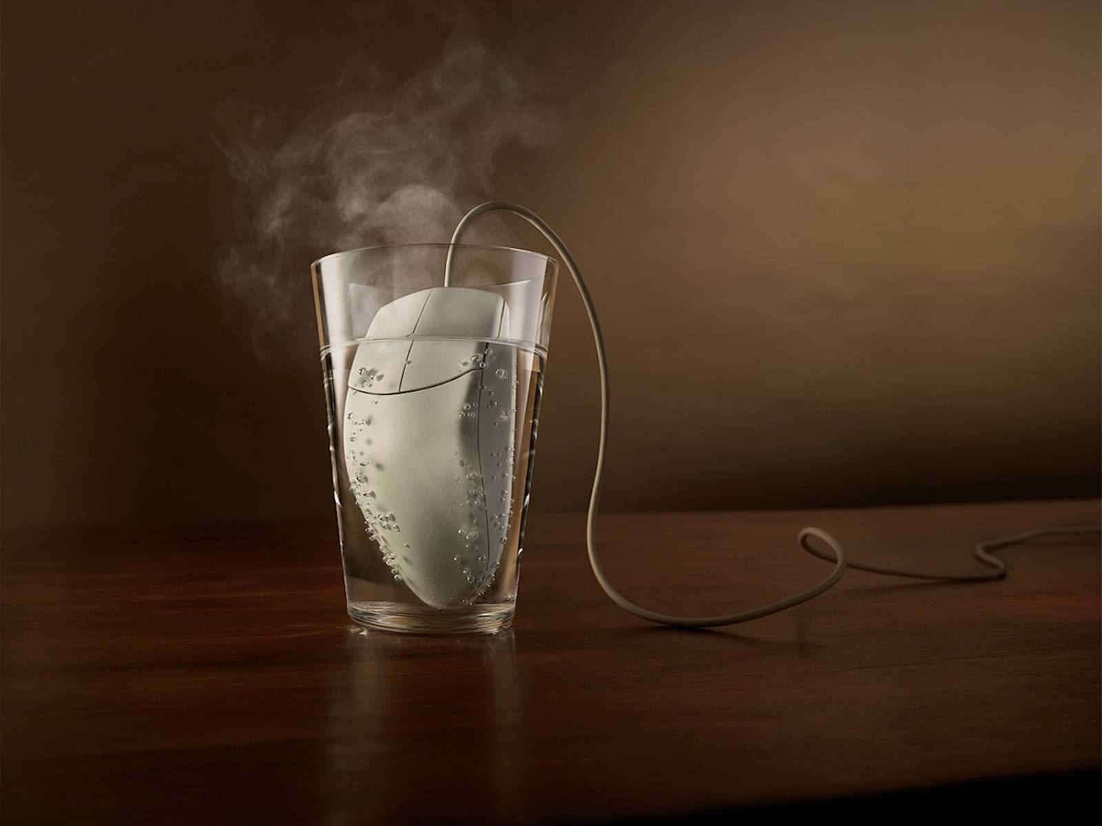 white computer mouse, glass of water, steam, HD Desktop Wallpaper