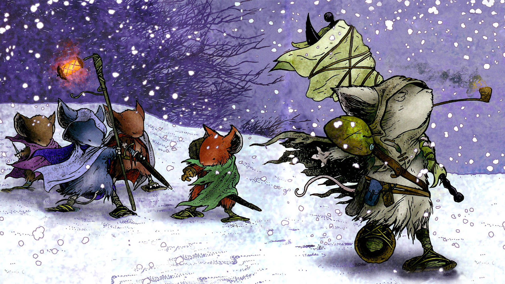 Mouse Warrior, anthropomorphic creatures, snowy forest, Full HD Desktop Wallpaper