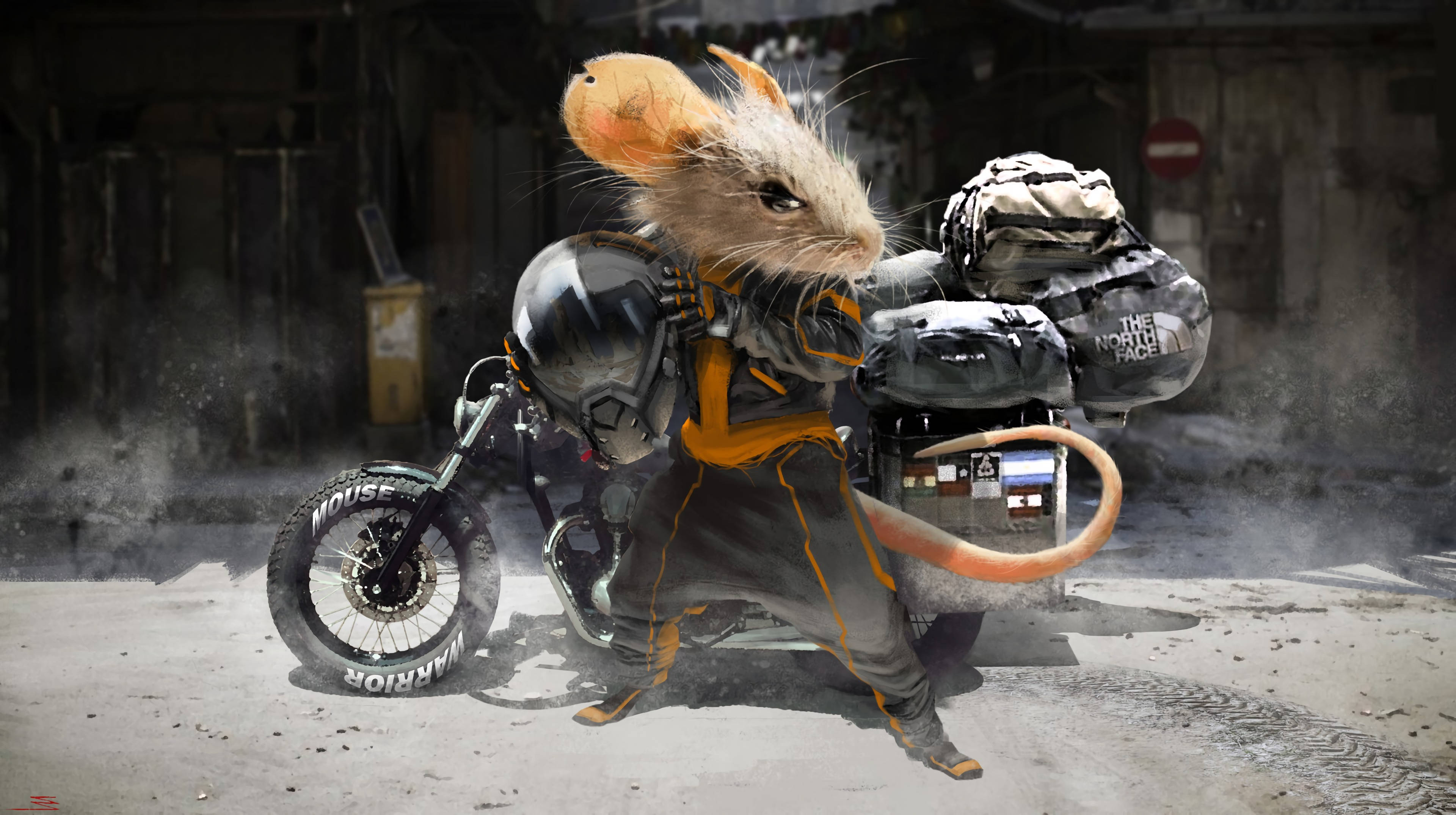 Mouse, motorcycle, tactical gear, 4K Desktop Wallpaper