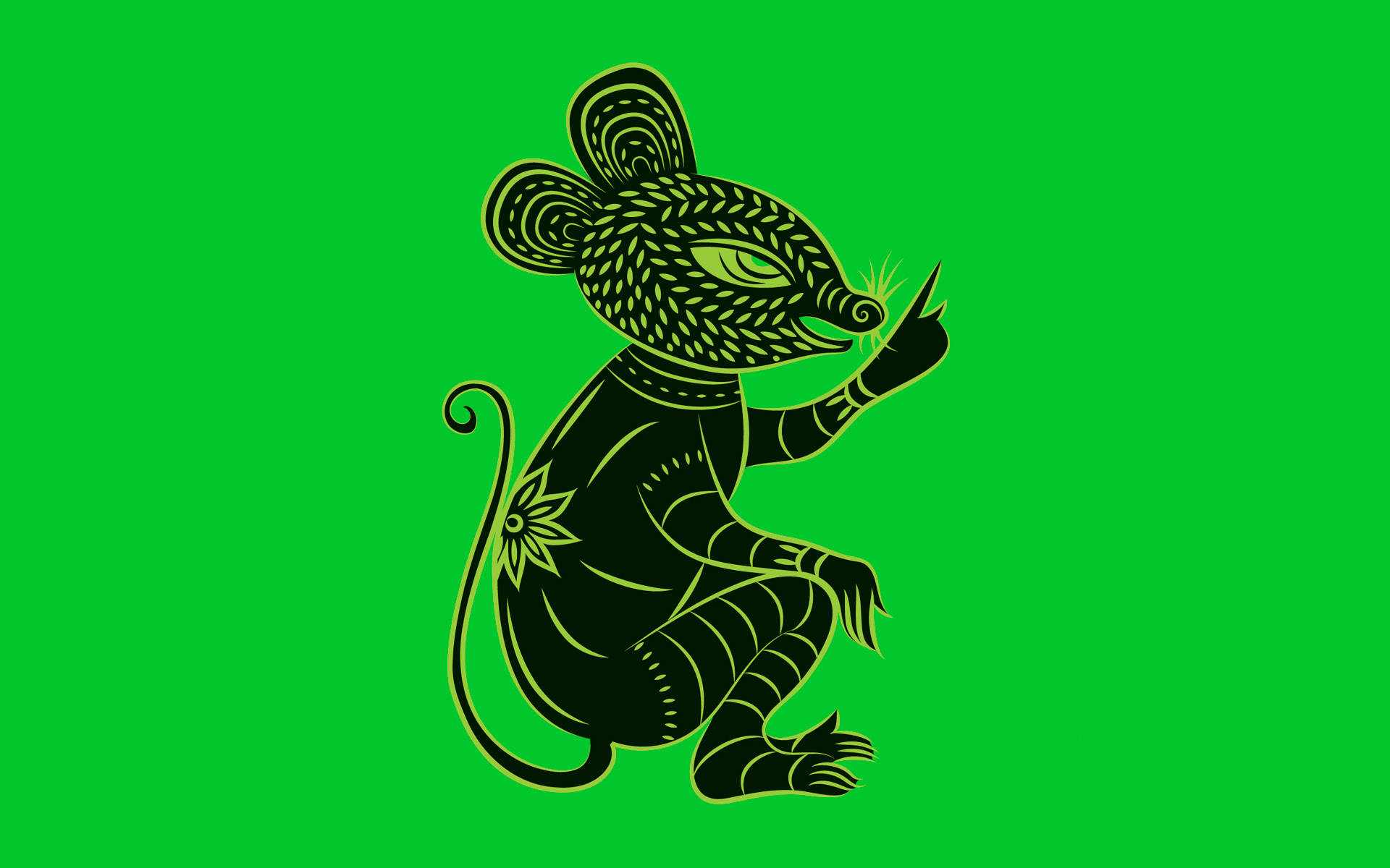 black zodiac rat symbol, stylized black mouse, intricate patterns, Full HD Desktop Wallpaper