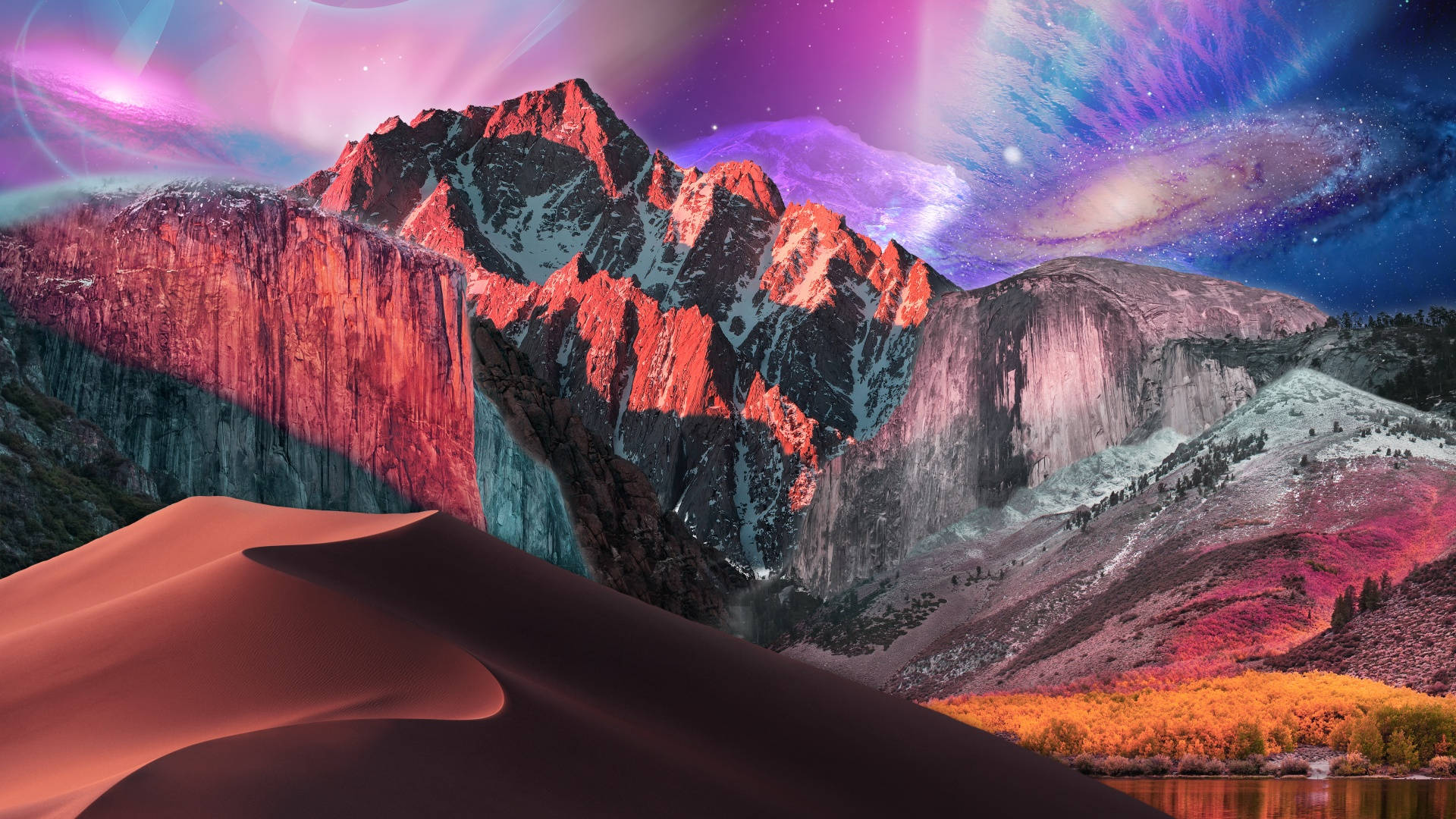 macOS Mojave, vibrant cosmic sky, auroras, Full HD Desktop Wallpaper