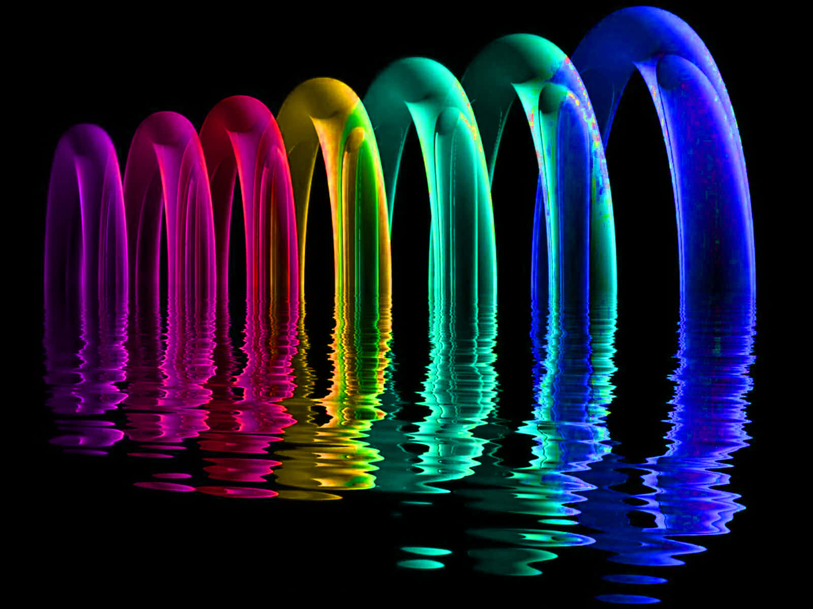 rainbow colored, arches, rippling water, HD Desktop Wallpaper